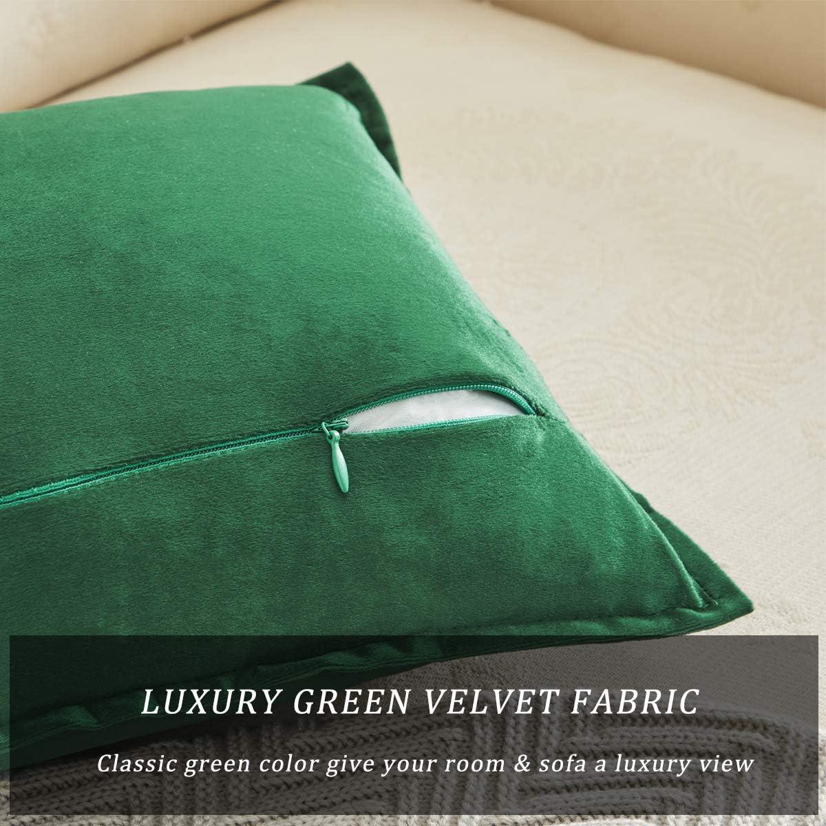 Forest Green Velvet Square Pillow Covers, Set of 2