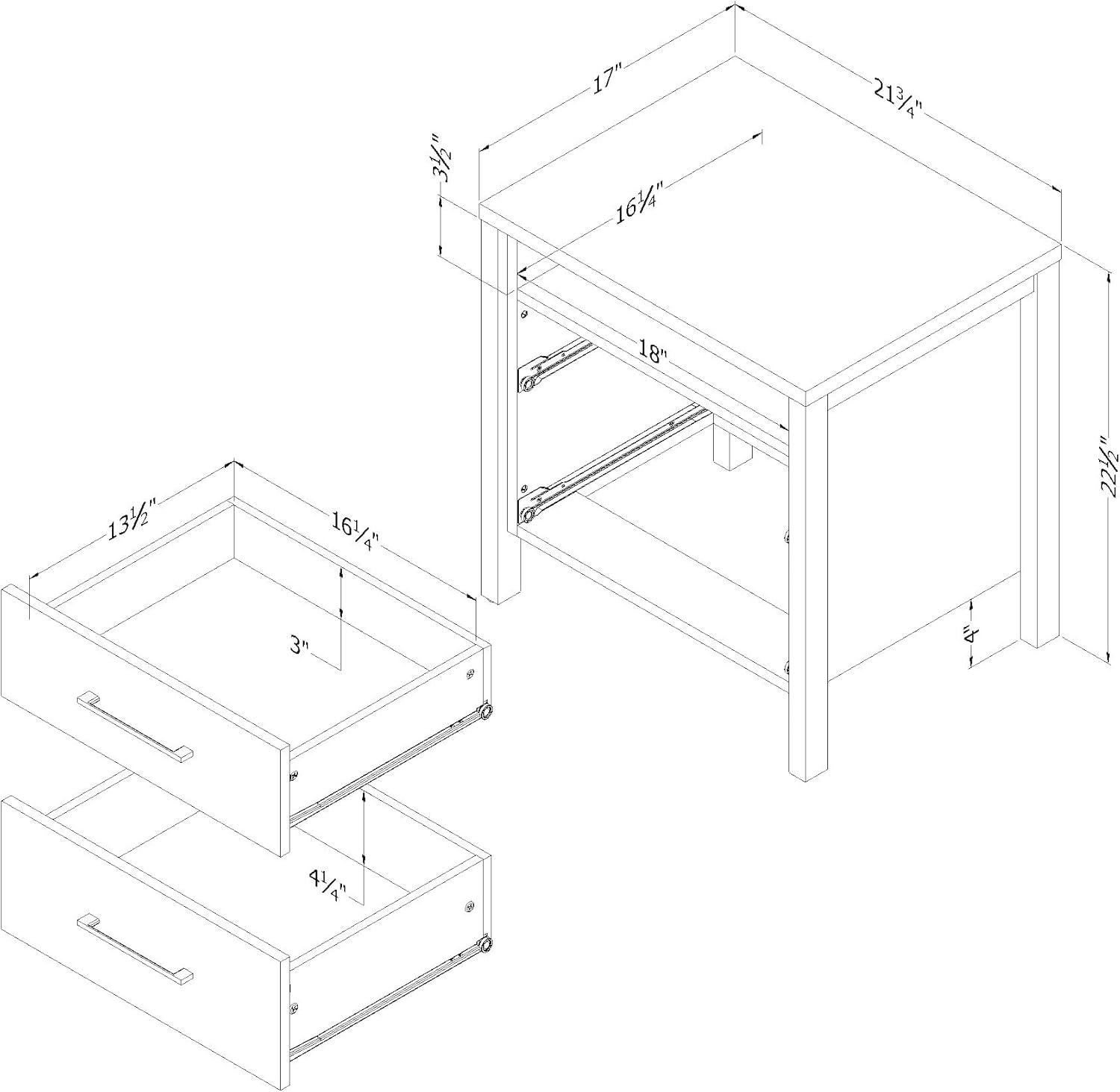 South Shore Gravity 2 Drawer Nightstand Natural Ash: Contemporary Bedside Storage, Laminate Surface