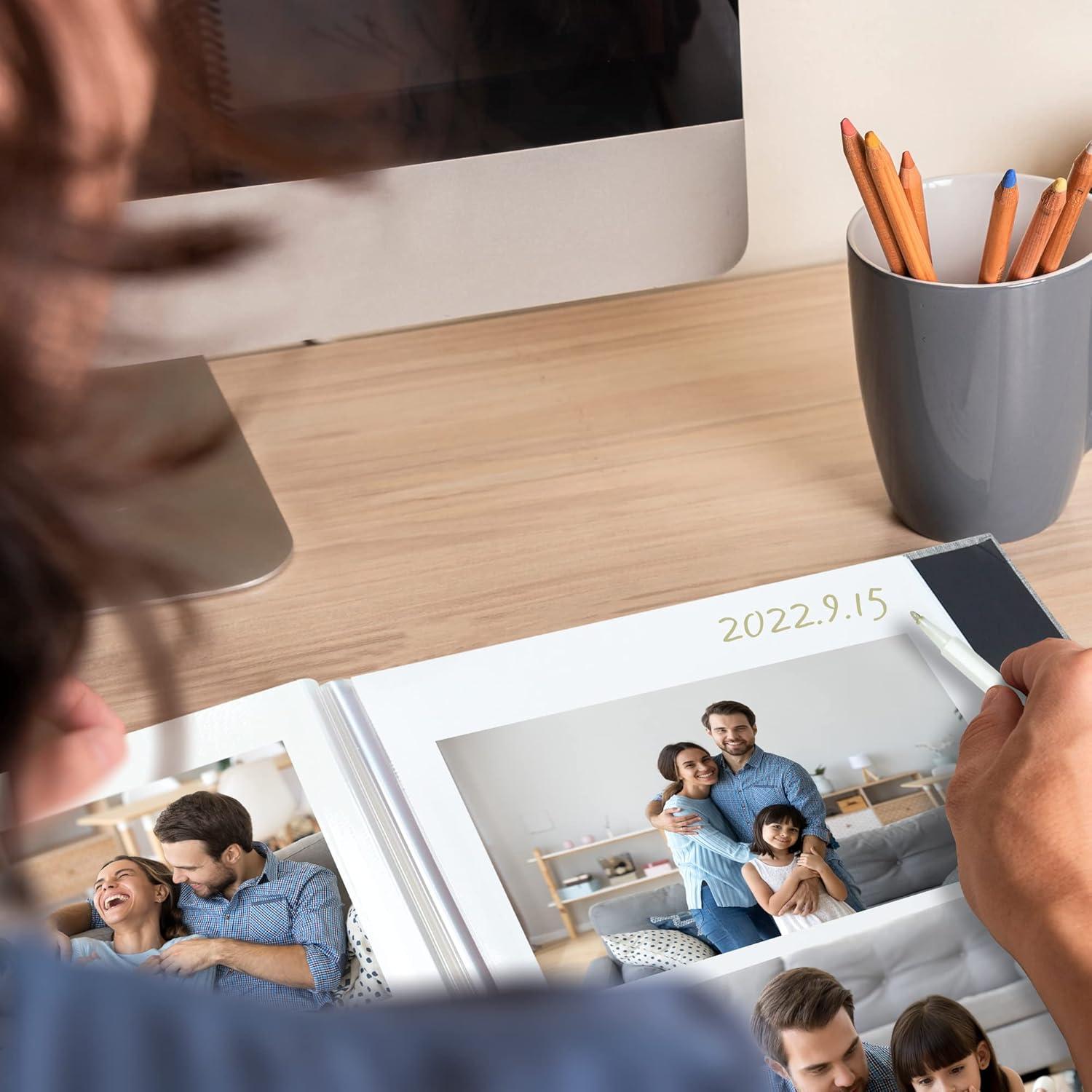 Vienrose Large Photo Album Self Adhesive for 4x6 5x7 8x10 Pictures Scrapbook Album DIY Scrap Book 40 Sticky Pages with A Metallic Pen Grey