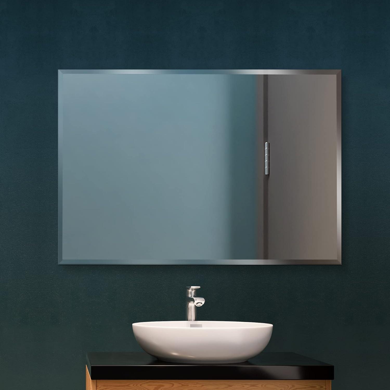 36"X48" inch Clear Rectangle Beveled Polish Frameless Wall Mirror with Hooks