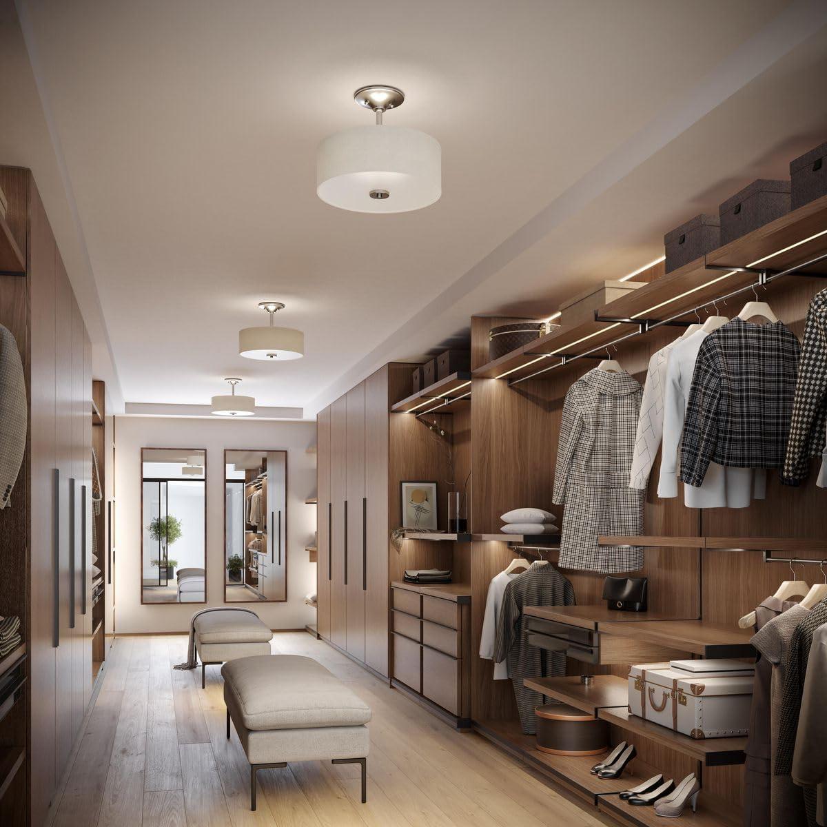 Progress Lighting, Inspire Collection, 2-Light Semi-Flush Mount, Brushed Nickel, Linen Shade