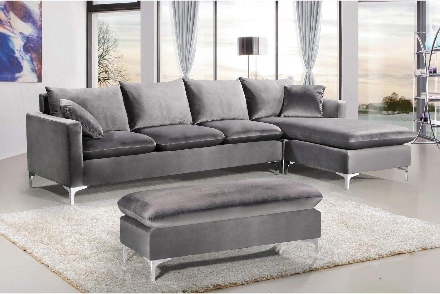 Meridian Furniture Naomi Contemporary 2pc Velvet Reversible Sectional in Gray