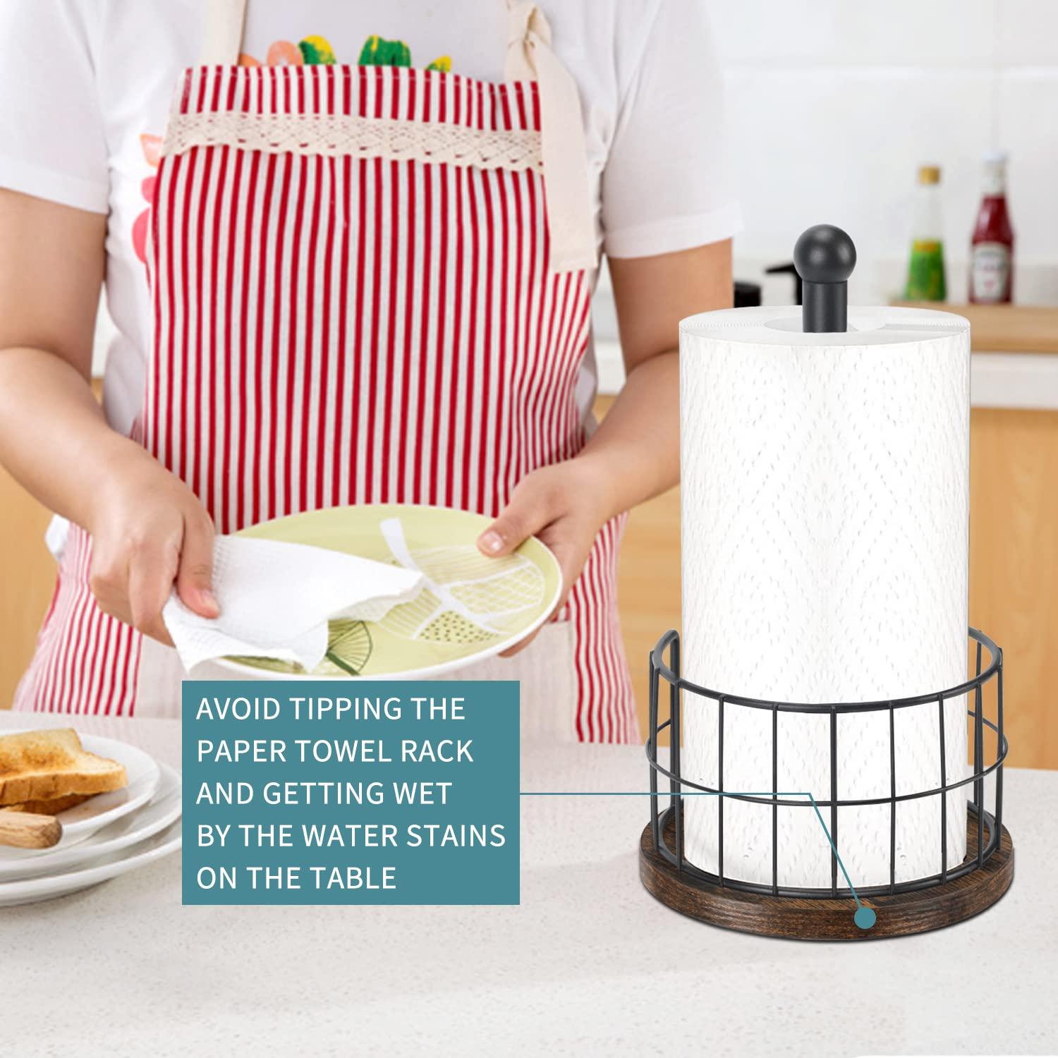 One Allium Way® Paper Towel Holder Countertop, Standing Paper Towel Roll Holder For Bathroom, Paper Towel Rack With Heavy Duty Wooden Base For Kitchen Counter, Fits Standard Or Jumbo-Sized Rolls,(Brown)