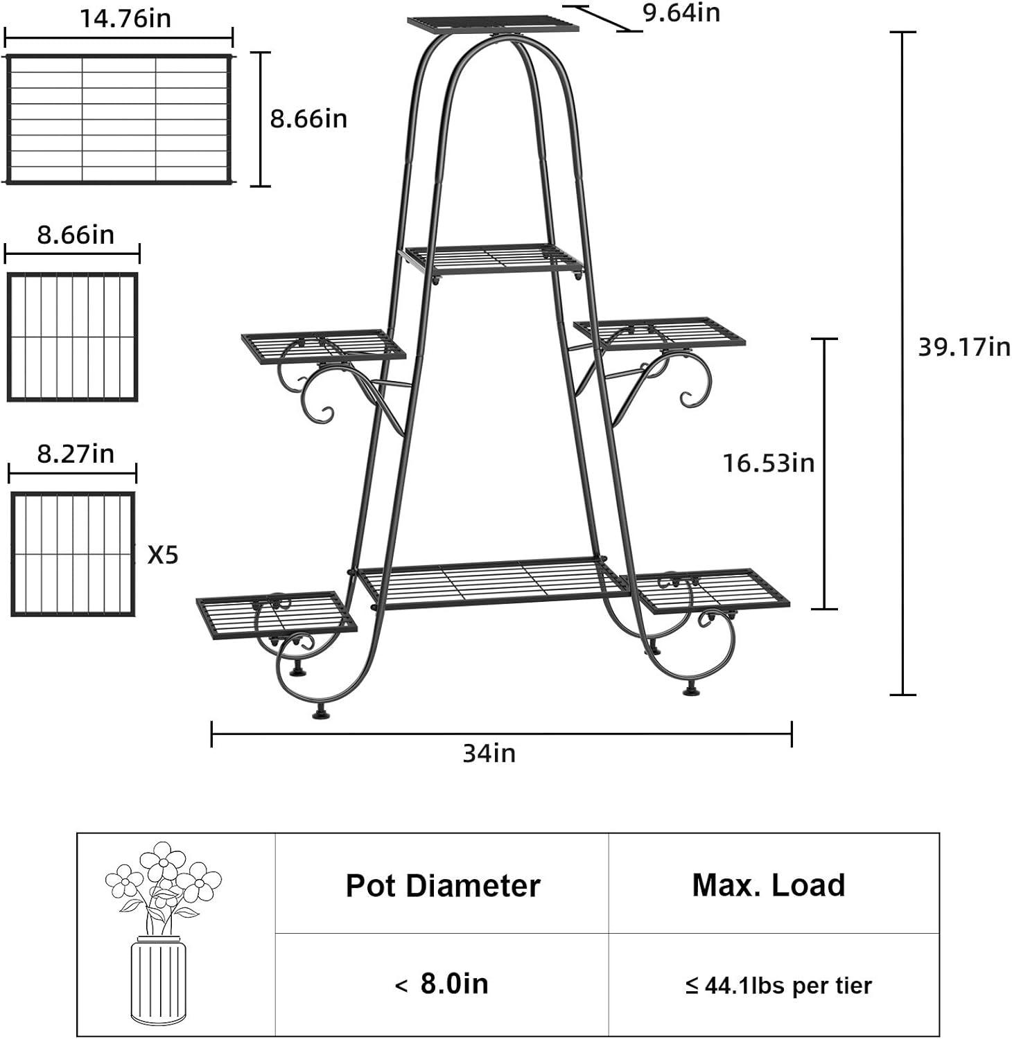 Black Iron 7-Tier Indoor Outdoor Plant Stand