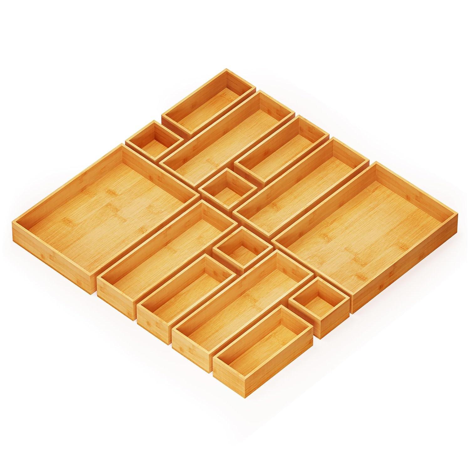 SpaceAid 14-Piece Bamboo Drawer Organizer Set, Multi-Use Wood Tray Dividers For Kitchen, Bathroom, Office Desk, And Makeup Storage (Natural)
