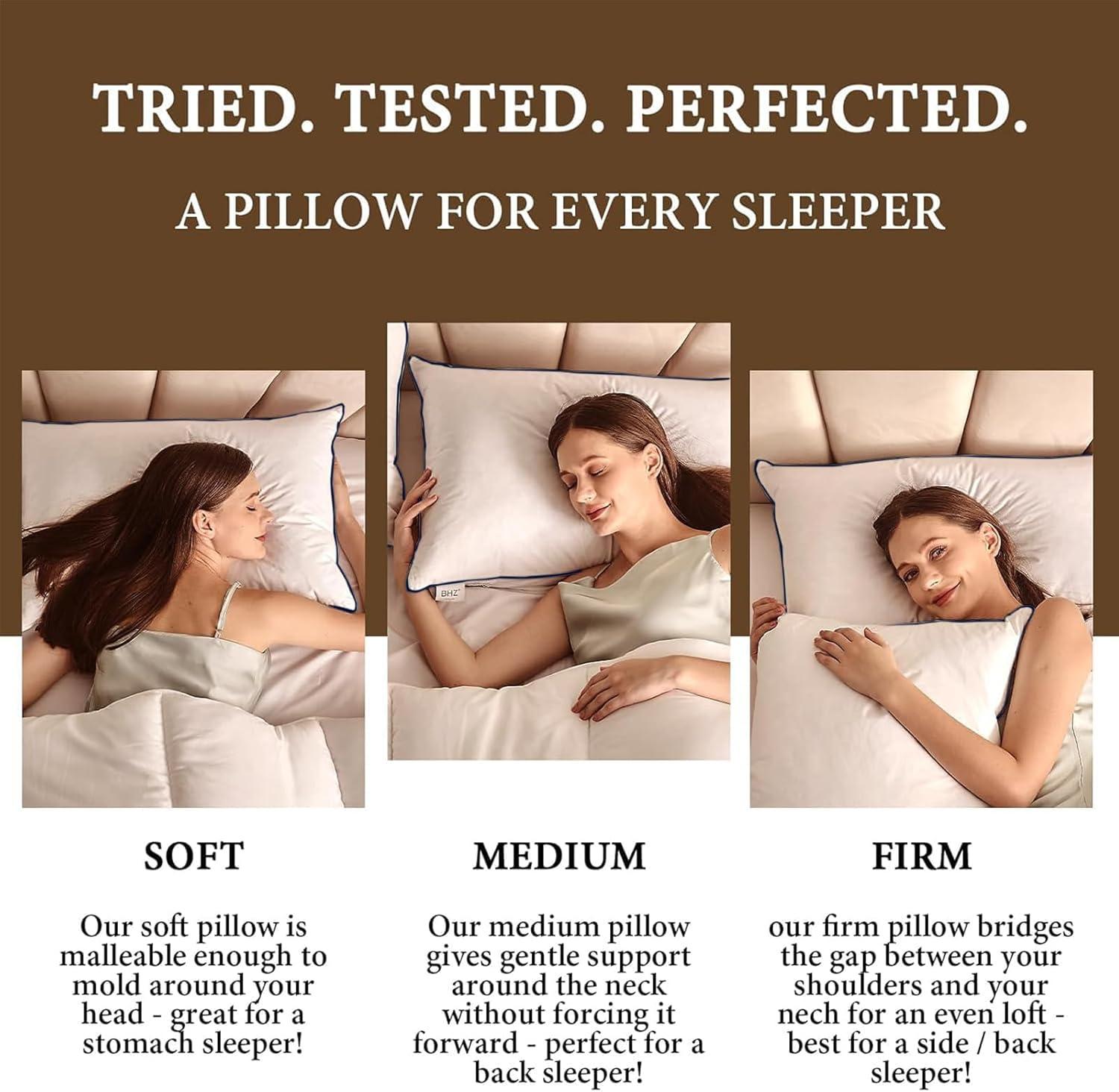 BHZ Goose Down Feather Pillow Standard Size, Luxury Hotel Alternative Collection Bed Pillow for Sleeping Firm Soft Support for Side & Back Sleepers, Navy, 20x26 Inch, 1 Pack