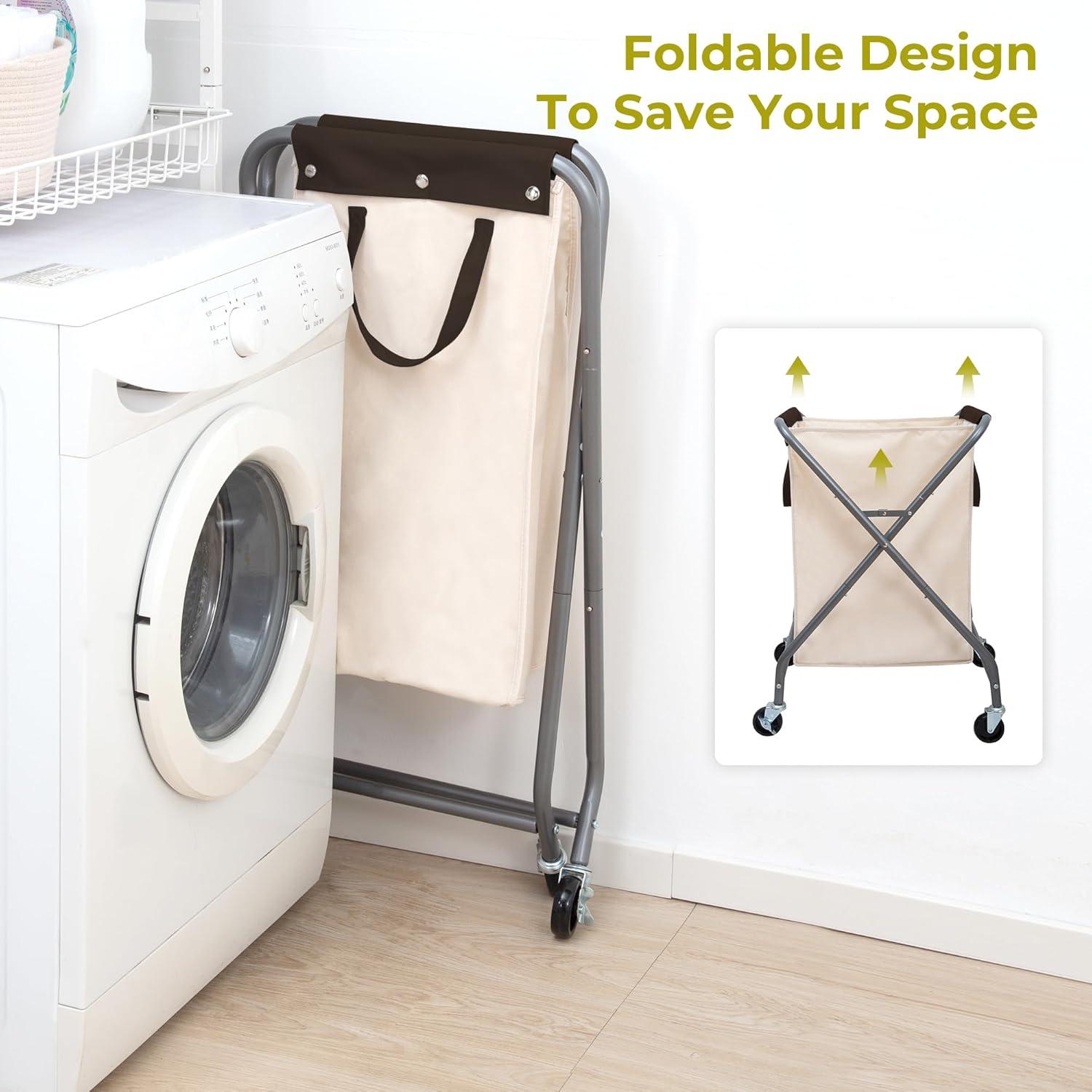 Rolling Laundry Basket with 125L Capacity, Heavy Duty Hamper with Removable Bag, 2-Section Folding X Frame Laundry Organizer Cart with Wheels for Easy Storage