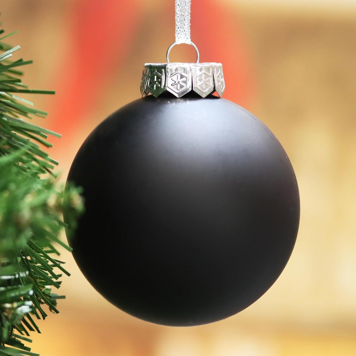 SLEETLY Big Black Ornaments for Farmhouse Christmas Tree Holiday Xmas Decorations for Christmas - Large Shatterproof Plastic 4.72 inch Glitter Snow Balls and Snowflakes, Ornament Set of 8