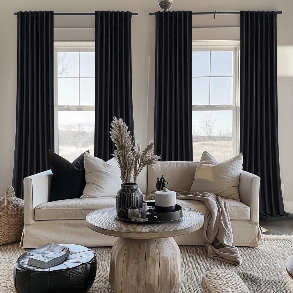 HPD Half Price Drapes Essential Black Faux Linen Room Darkening Curtains for Bedroom & Living Room Curtains (1 Panel), Door & Window Curtains 96 inches long, Rod Pocket Curtains & Drapes, 50W X 96L