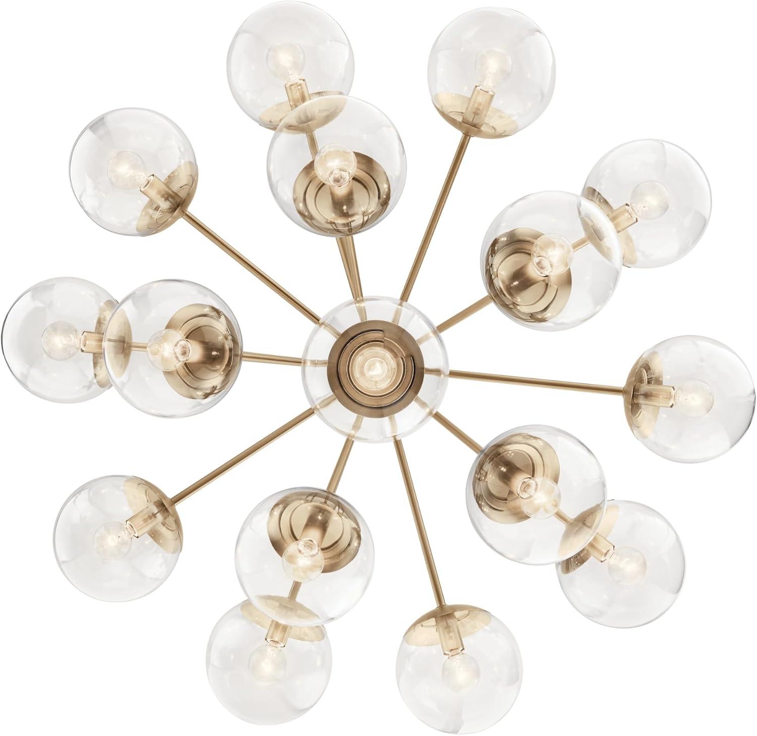 Champagne Bronze 16-Light Sputnik Chandelier with Clear Glass Shades