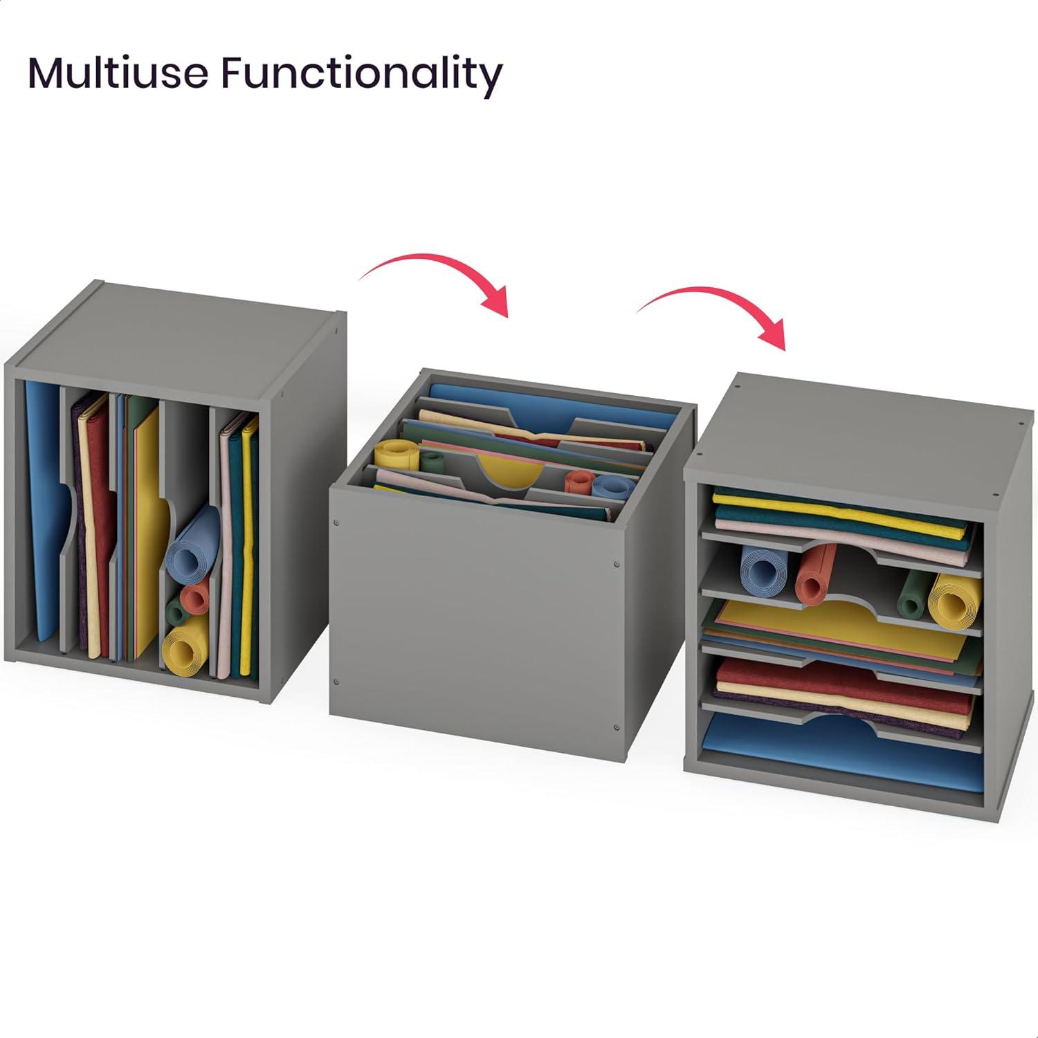 Ballucci 5-Tier Paper Organizer, File Holder, Mail Sorter, Wood Stackable Letter Tray, Gray