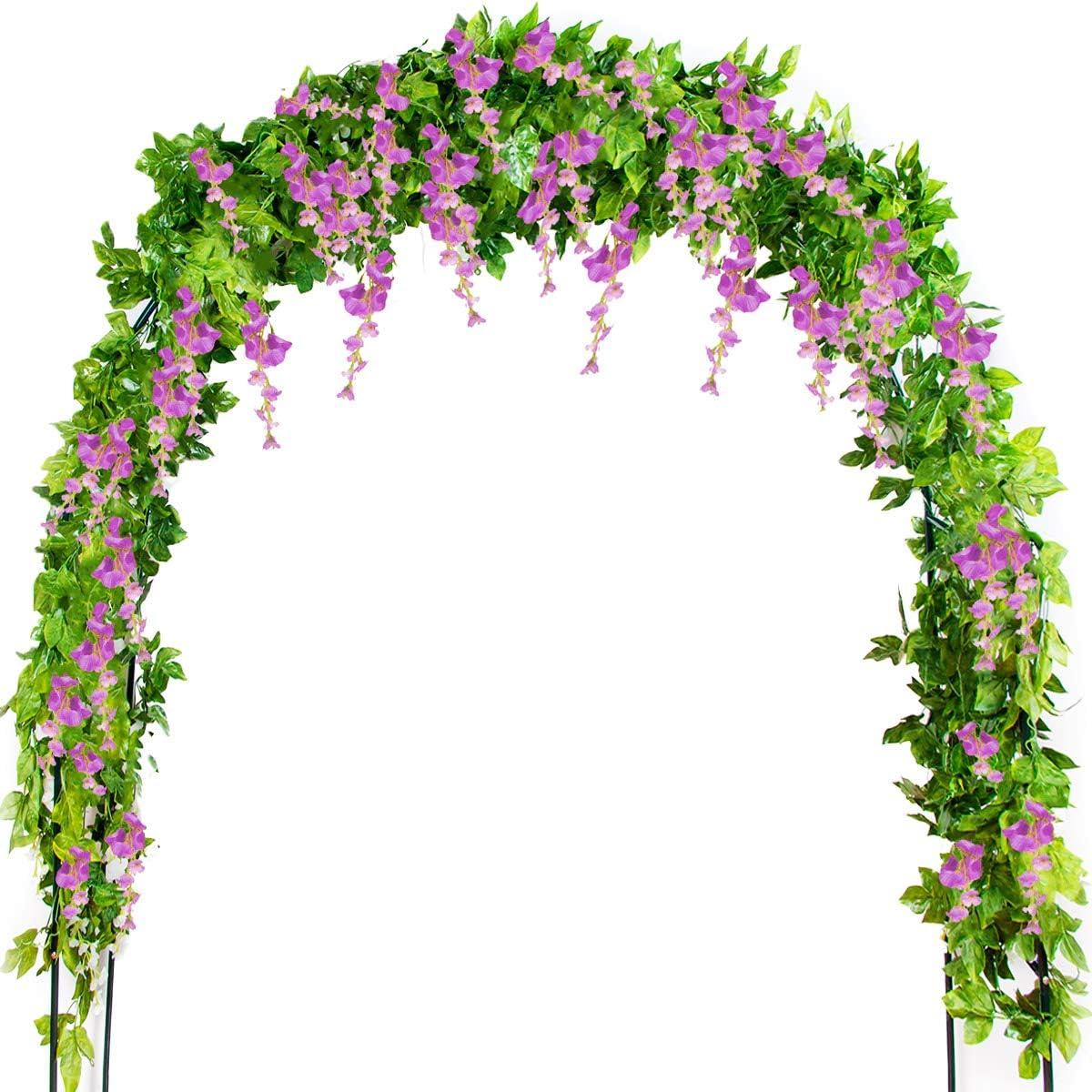 Sinhoon Wisteria Artificial Flowers Garland, 4 Pcs Total 28.8ft Artificial Wisteria Vine Silk Hanging Flower for Home Garden Outdoor Ceremony Wedding Arch Floral Decor (Light Purple)