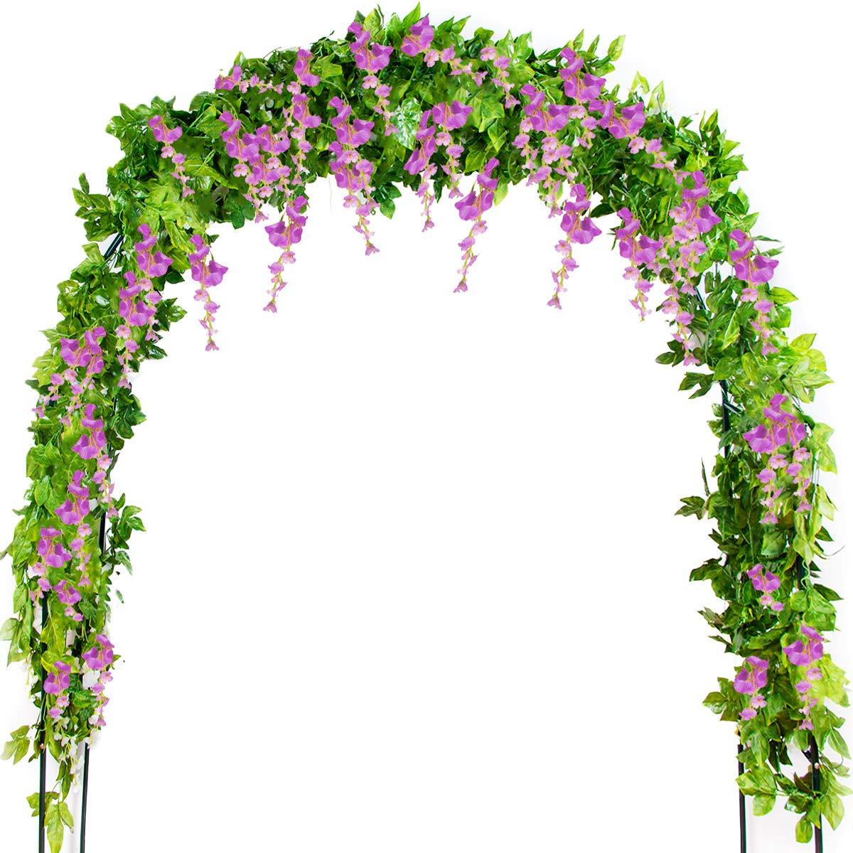 Sinhoon Wisteria Artificial Flowers Garland, 4 Pcs Total 28.8ft Artificial Wisteria Vine Silk Hanging Flower for Home Garden Outdoor Ceremony Wedding Arch Floral Decor (Light Purple)