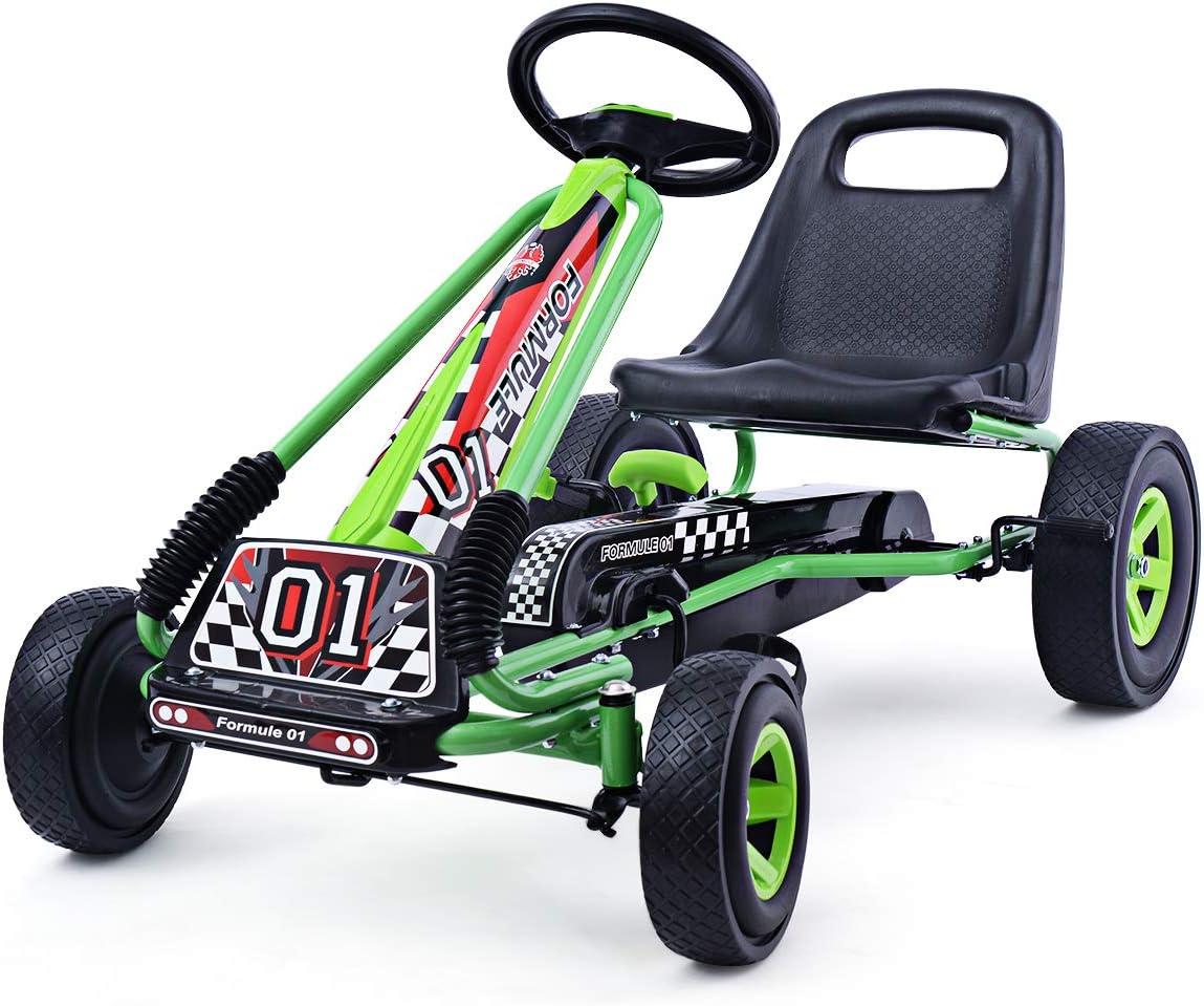 Infans Go Kart 4 Wheel Pedal Powered Kids Ride On Toy w/ Adjustable Seat Green