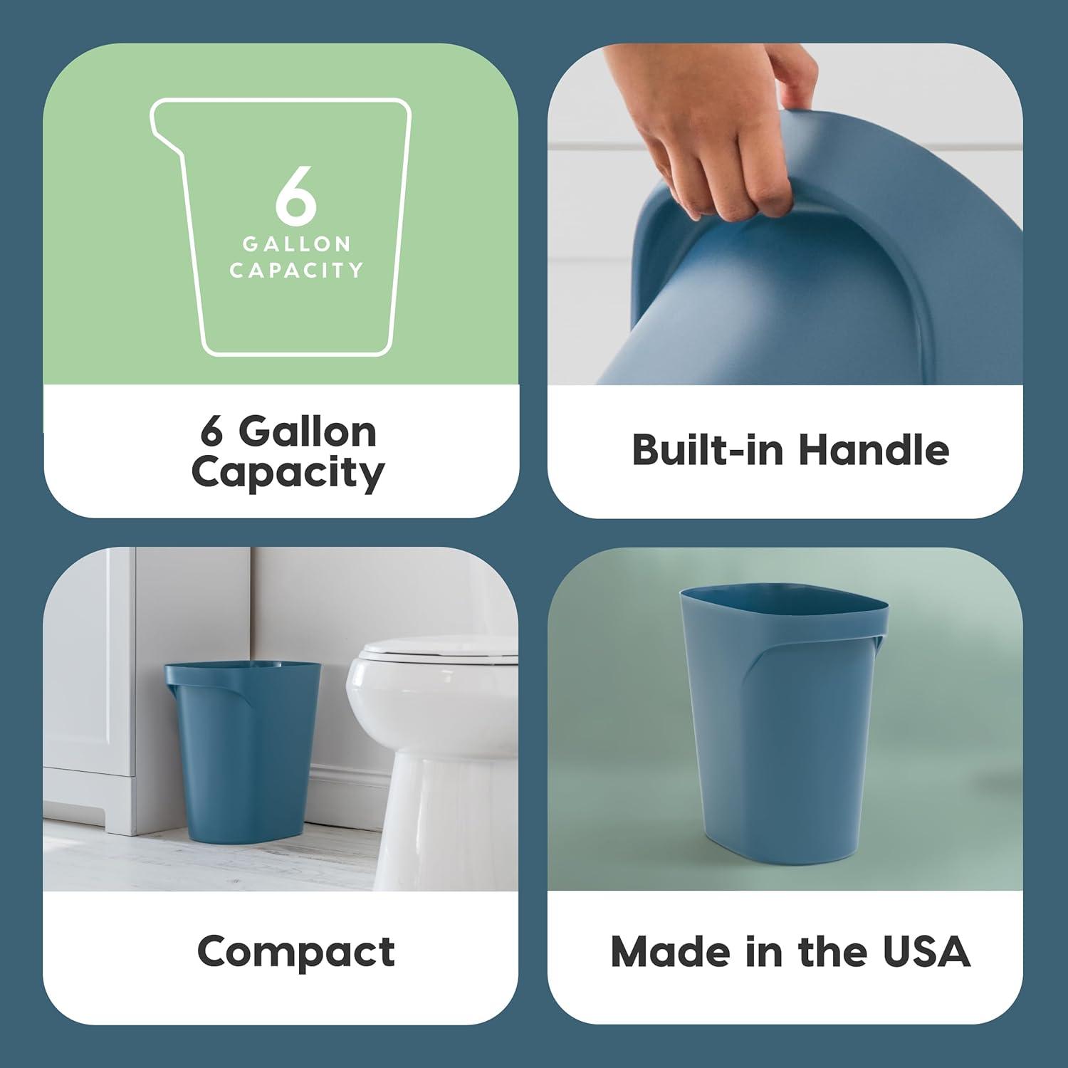 IRIS USA 6 Gallon / 24 Quart Plastic Wastebasket Garbage Trash Cans, 3-Pack, with Handles for Home Office Kitchen Bedroom Bathroom, Navy