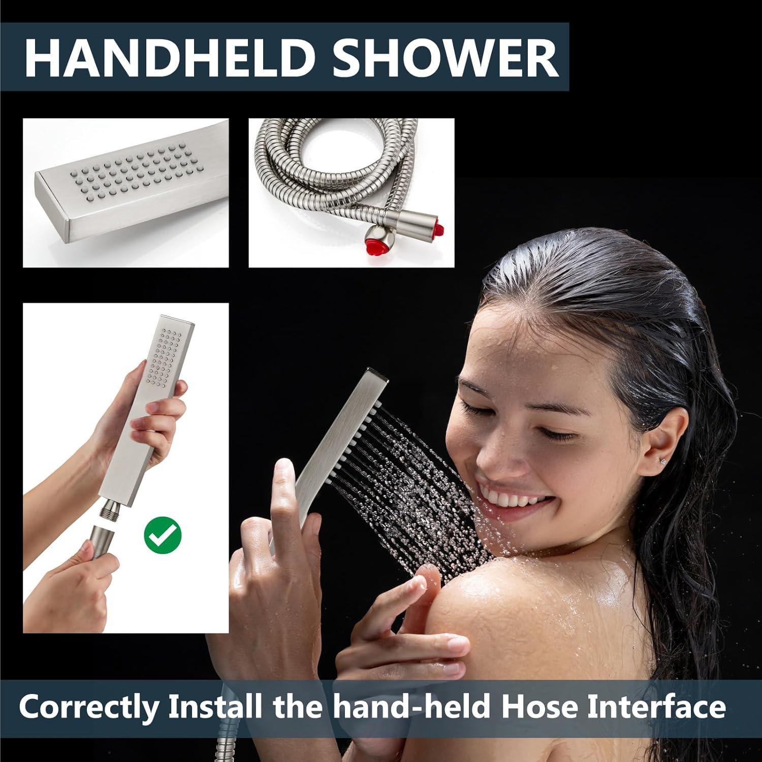 Aolemi Shower Faucet Set Rain Shower System with Handheld Spray Bathroom Shower Combo Rough-in Valve and Shower Trim Kit Included Brushed Nickel 8 Inch Wall Mount Shower Head