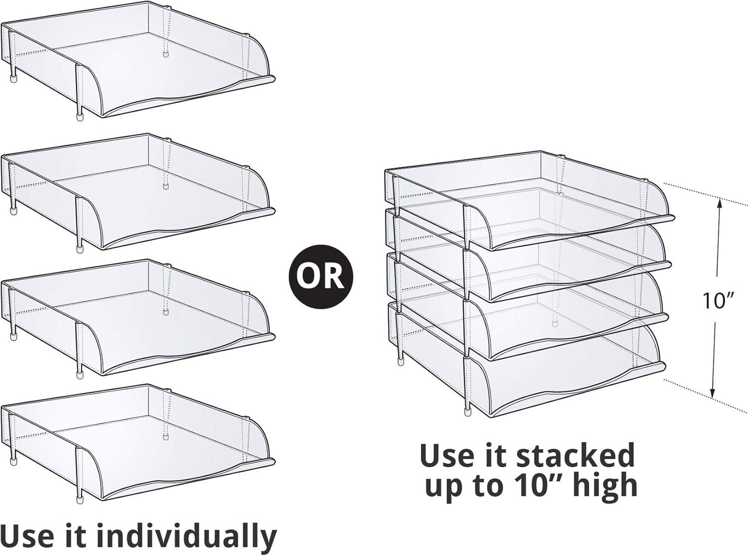 Clear Stackable Letter Tray Desk Organizer, 4-Pack