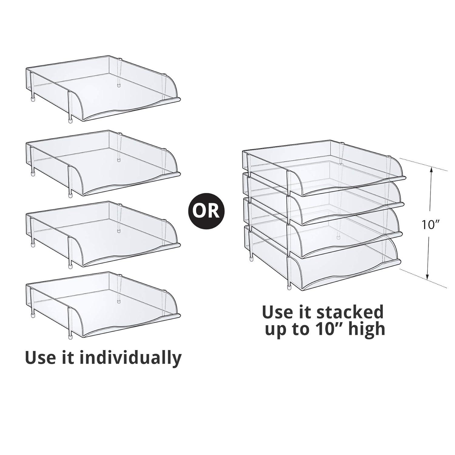 Stackable Clear Letter Tray Desk Organizer, 4-Pack (Set of 4)