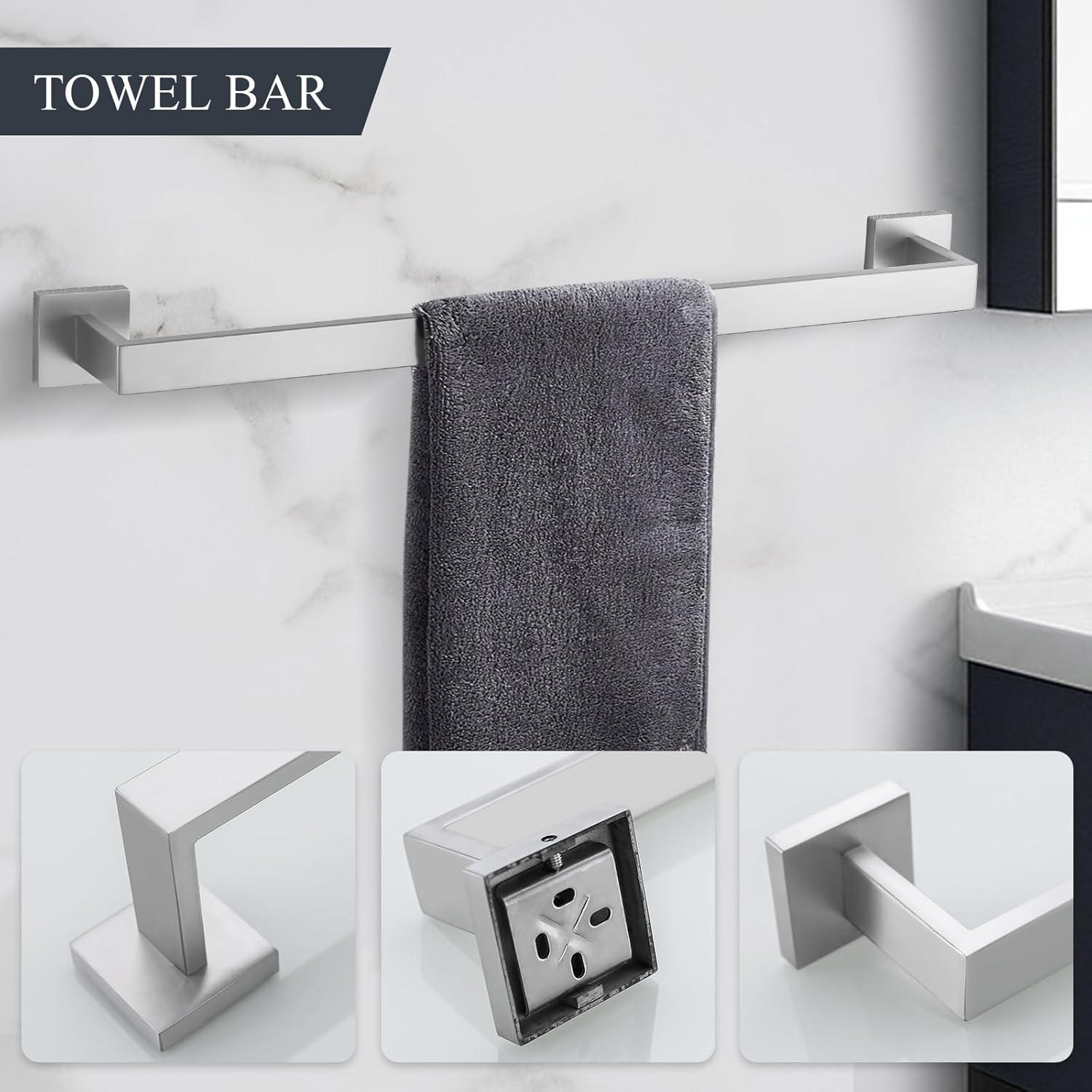 5-Piece Bathroom Hardware set Brushed Nickel Towel Bar Set Bath Towel Holder Sets Hand Towel Holder 2 Towel Hooks, SUS 304 Stainless Steel, Q7BR-P5