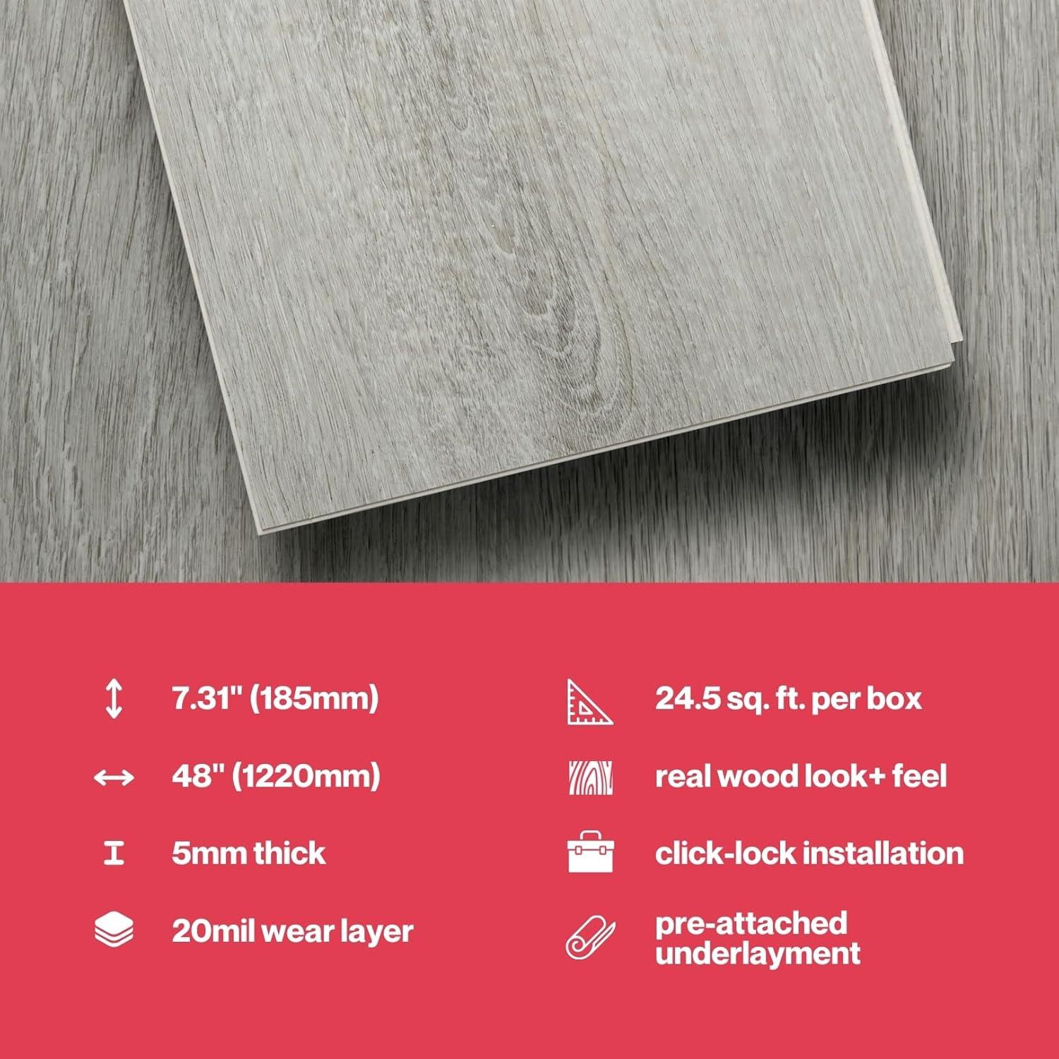 MaxCore Pro 20mil x 7.3" W x 48" L Click Lock Luxury Vinyl Plank Flooring