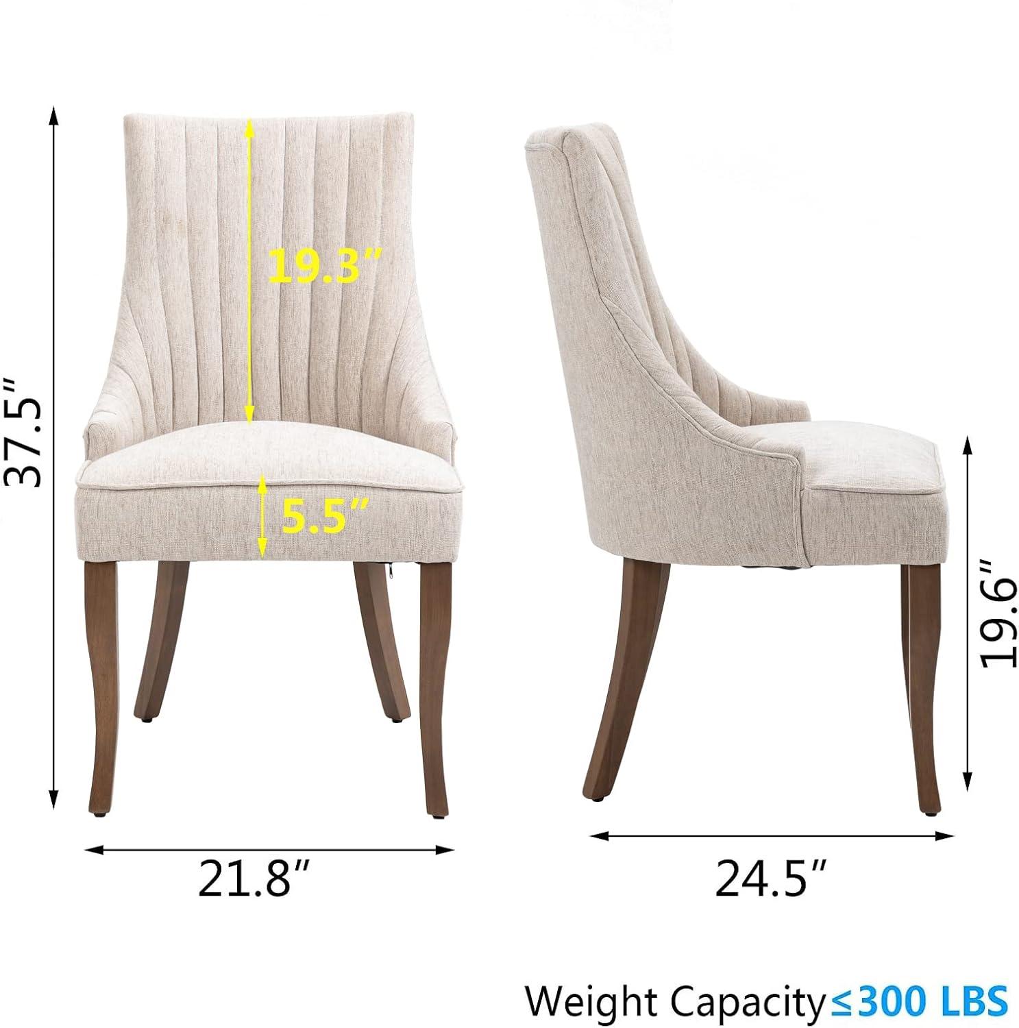 Beige High Back Linen Upholstered Side Chair with Wood Legs