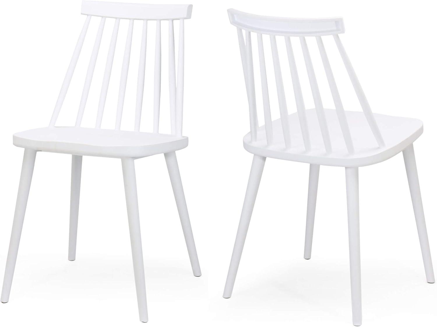 White Polypropylene Spindle Back Dining Chairs, Set of 2