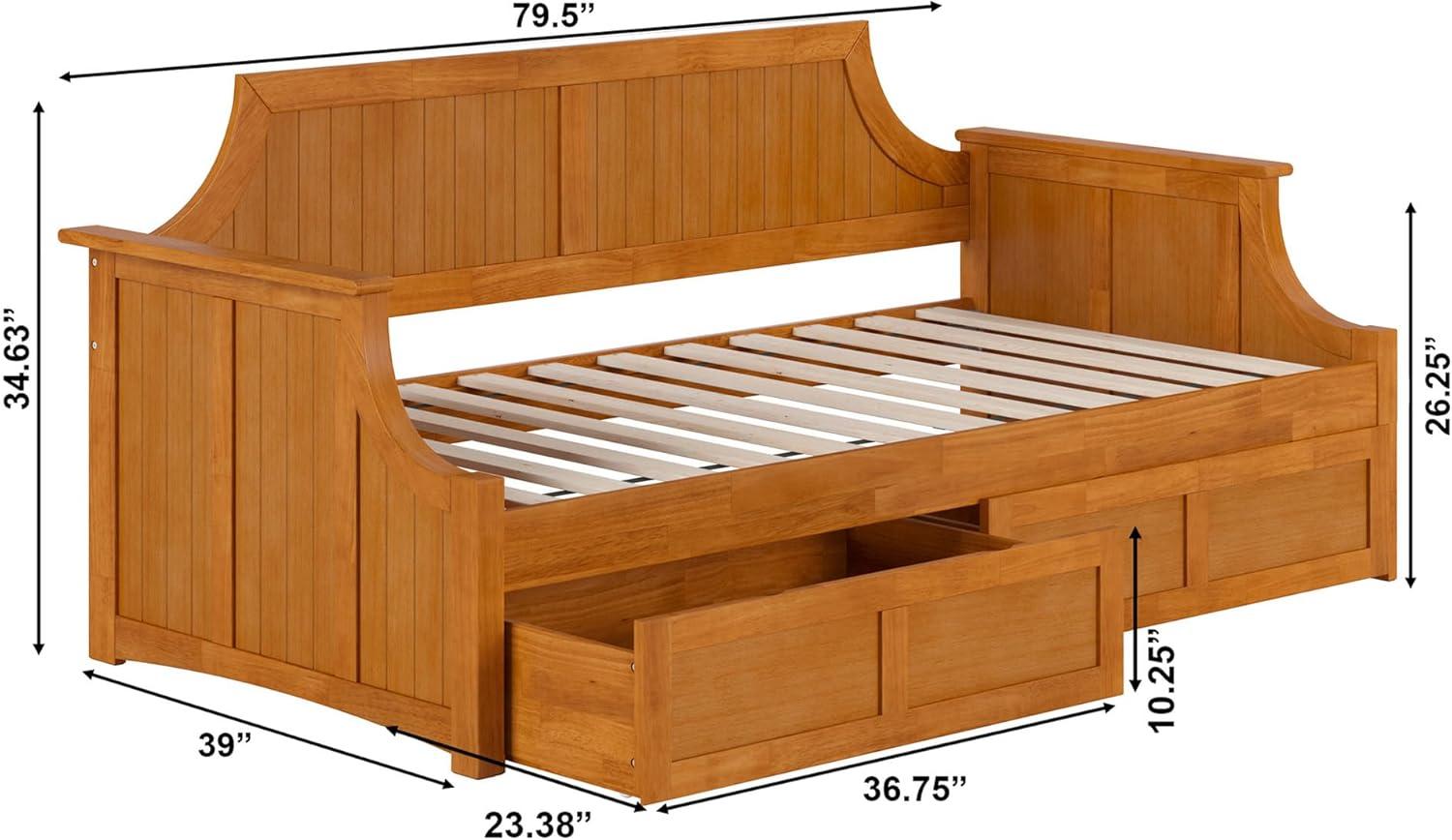 AFI Cambridge Wood Twin Size Daybed Frame with 2 Storage Drawers, Light Toffee