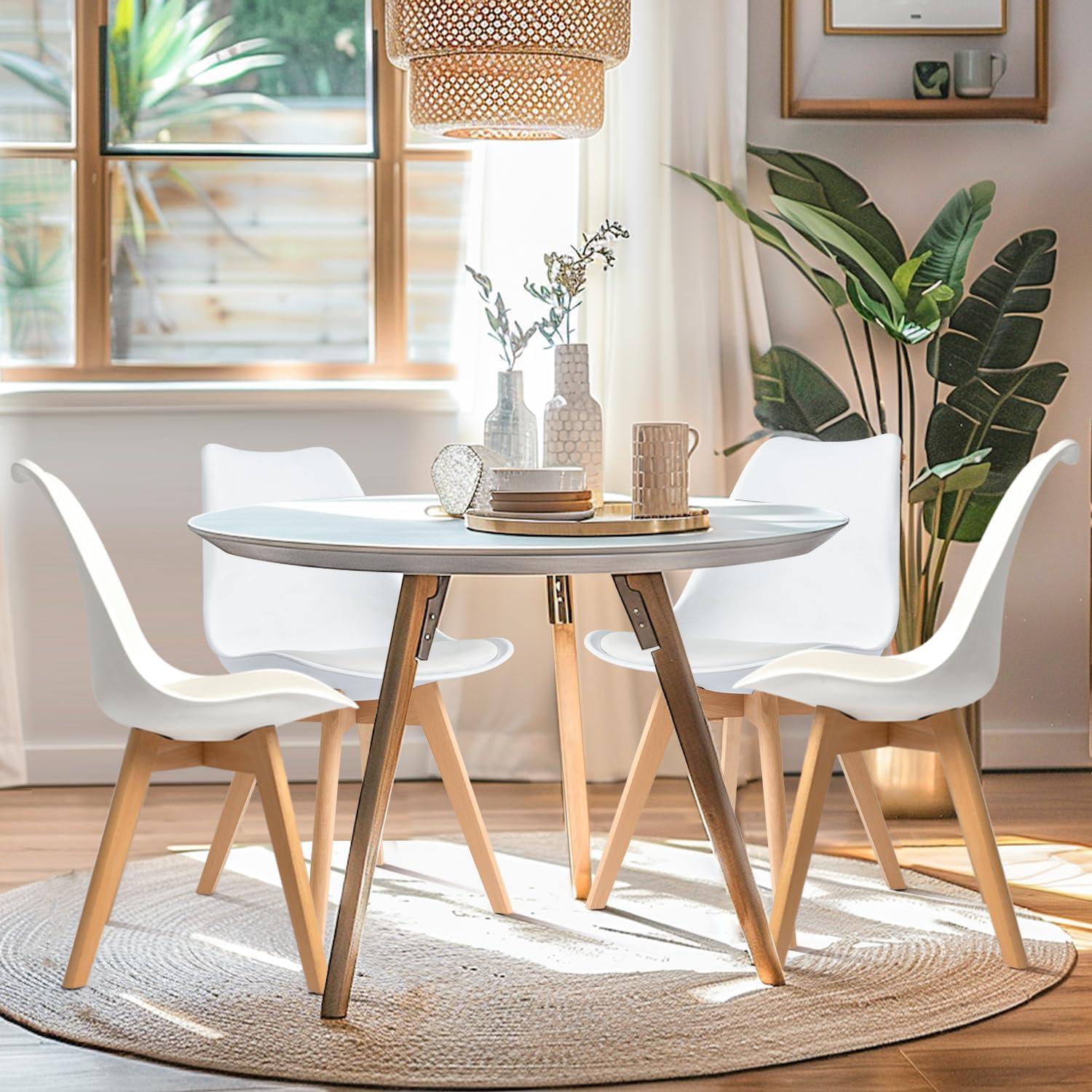 White Mid Century Modern Wood Side Chair