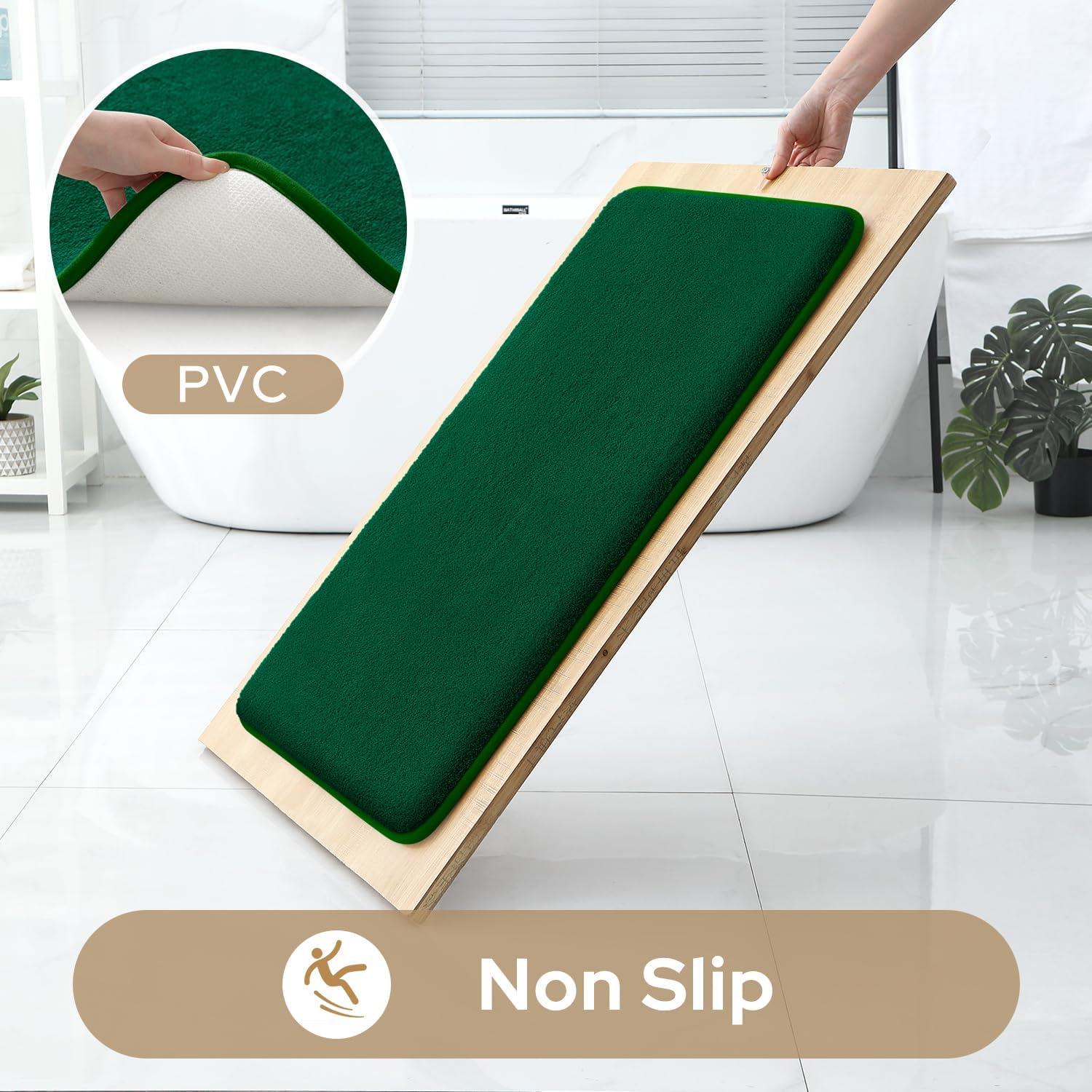 HOMEIDEAS Upgraded Bathroom Rugs Set 3 Piece, Extra Thick Absorbent Soft Memory Foam, Washable Toilet Bath Mat (Dark Green,17"x24"+20"x32"+U Shape 20"x24")