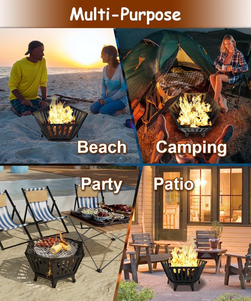 Hexagonal Portable Fire Pit – Superior Ventilation, Durable Design, Ideal For Camping & Outdoor Gatherings