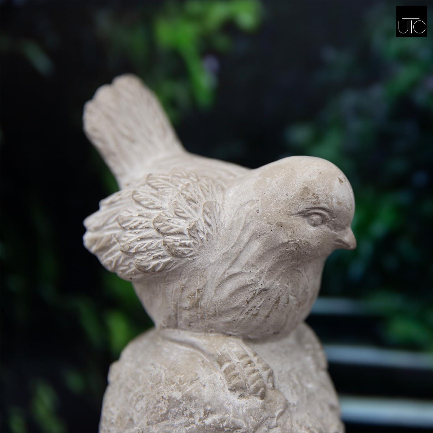 Cement Sitting Bird Figurine with Head Downward on Base, Gray