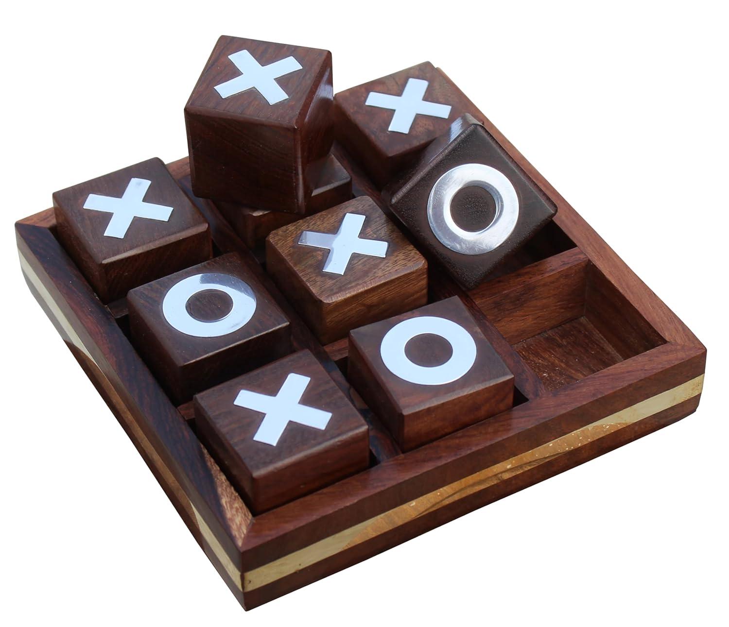 Natural Brown Rosewood Tic Tac Toe Travel Game