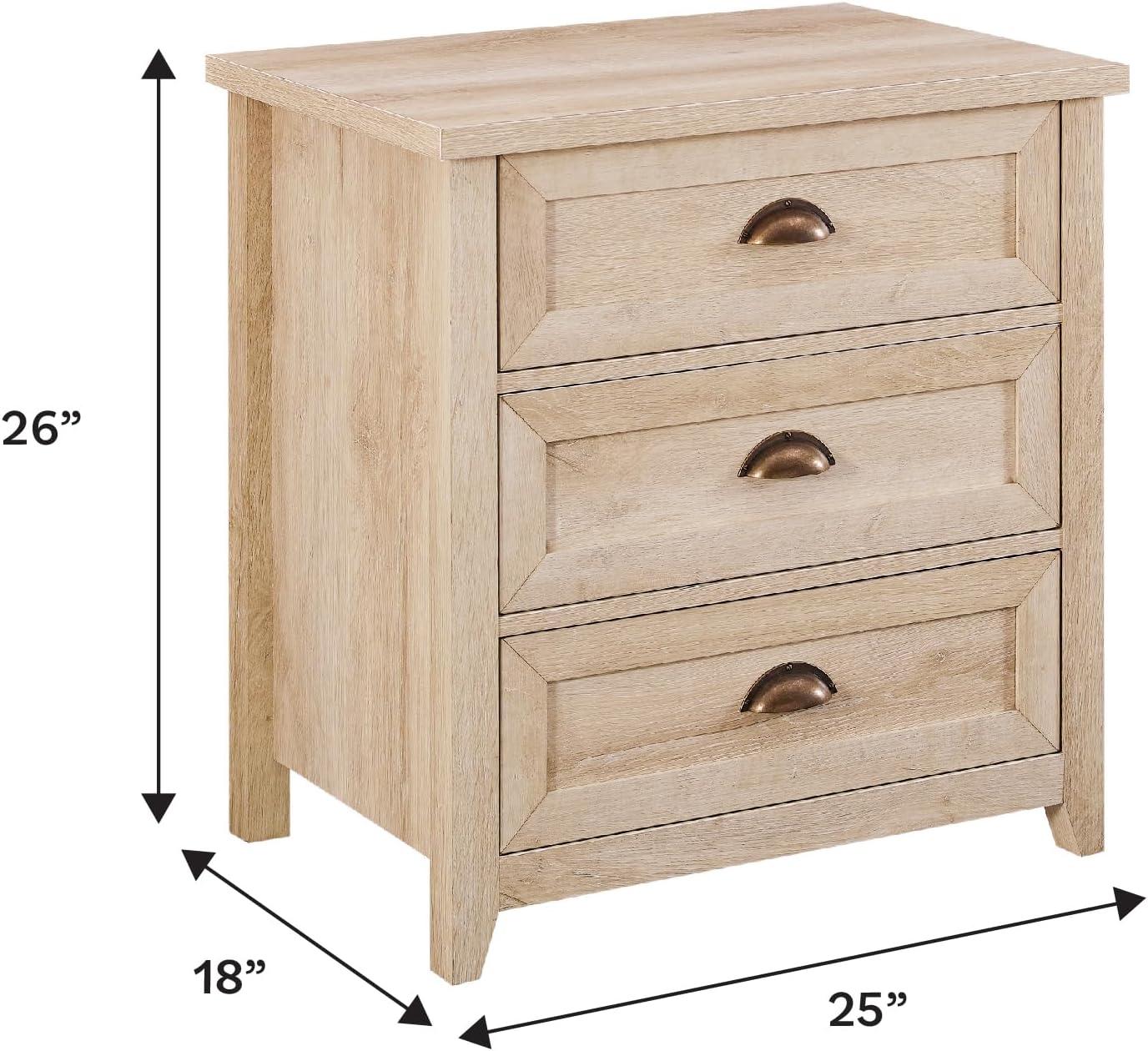 Odette 25" White Oak 3-Drawer Nightstand with Cup Handles