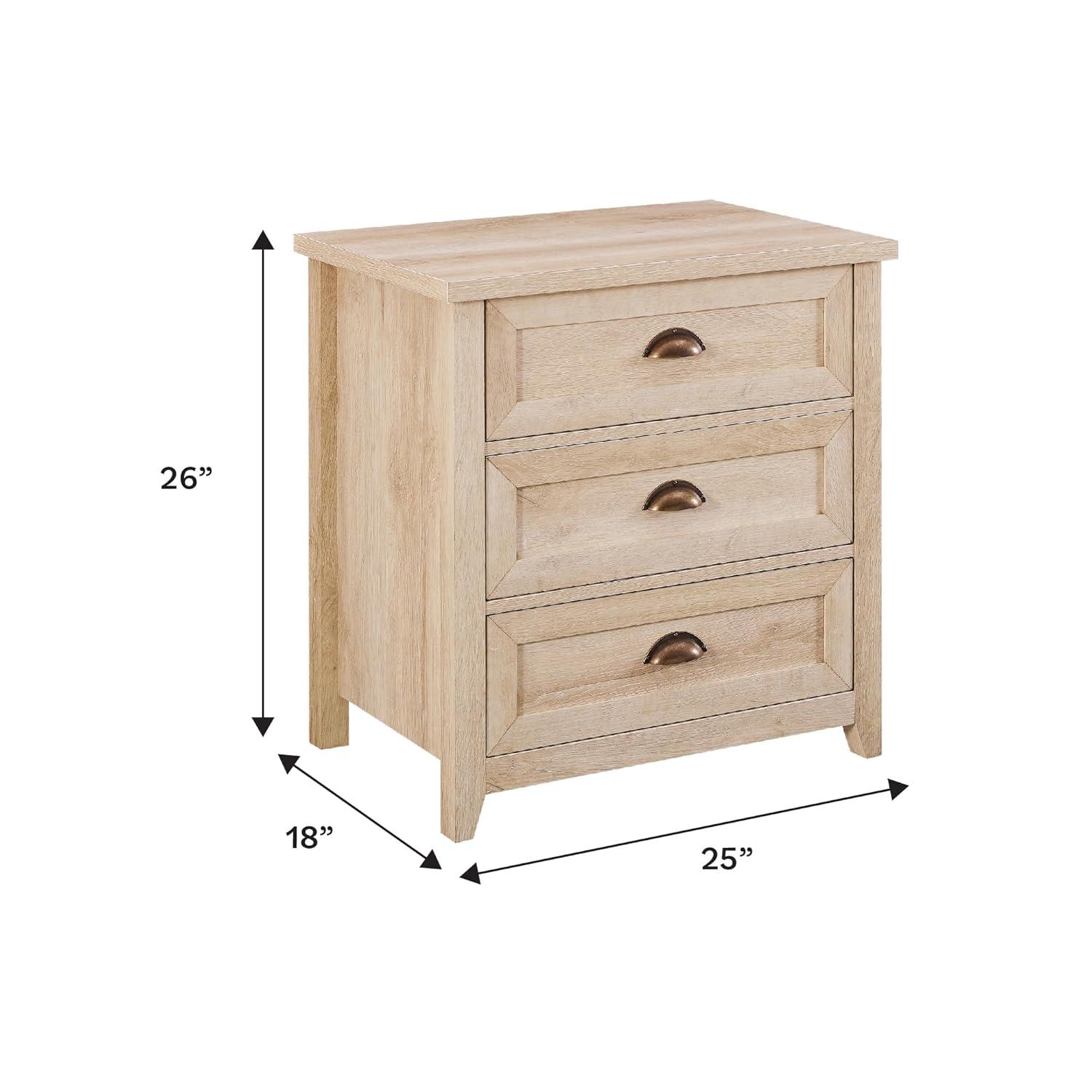 Fontella Transitional 3 Drawer Nightstand White Oak - Saracina Home: Farmhouse Style, MDF, Storage Solution