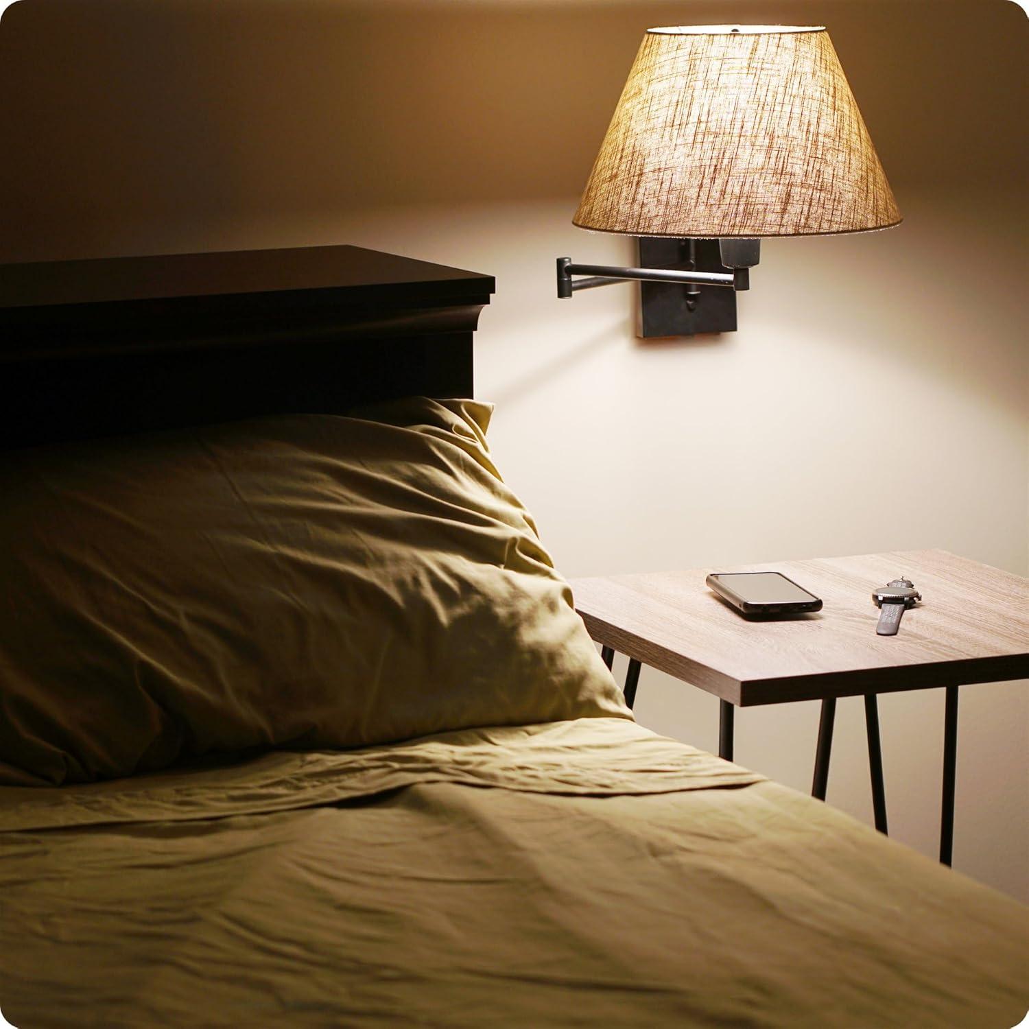 Kira Home Cambridge 13" Swing Arm Wall Lamp - Plug In/Wall Mount, Latte Mocha Fabric Shade, 150W 3-Way, Cord Covers