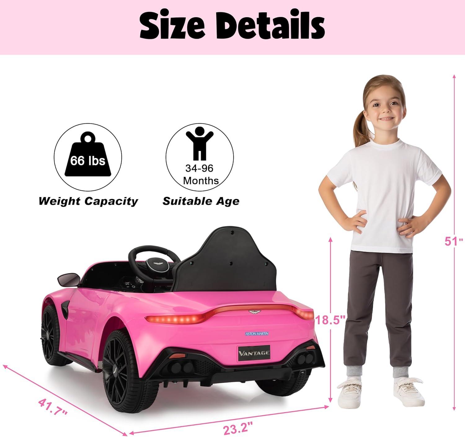 12V Kids Ride on Sports Car Licensed AstonMartin Battery Powered Car for Toddler, Electric Ride on Vehicle with Remote Control, Double Openable Doors, Horn, MP3 Player, LED Lights