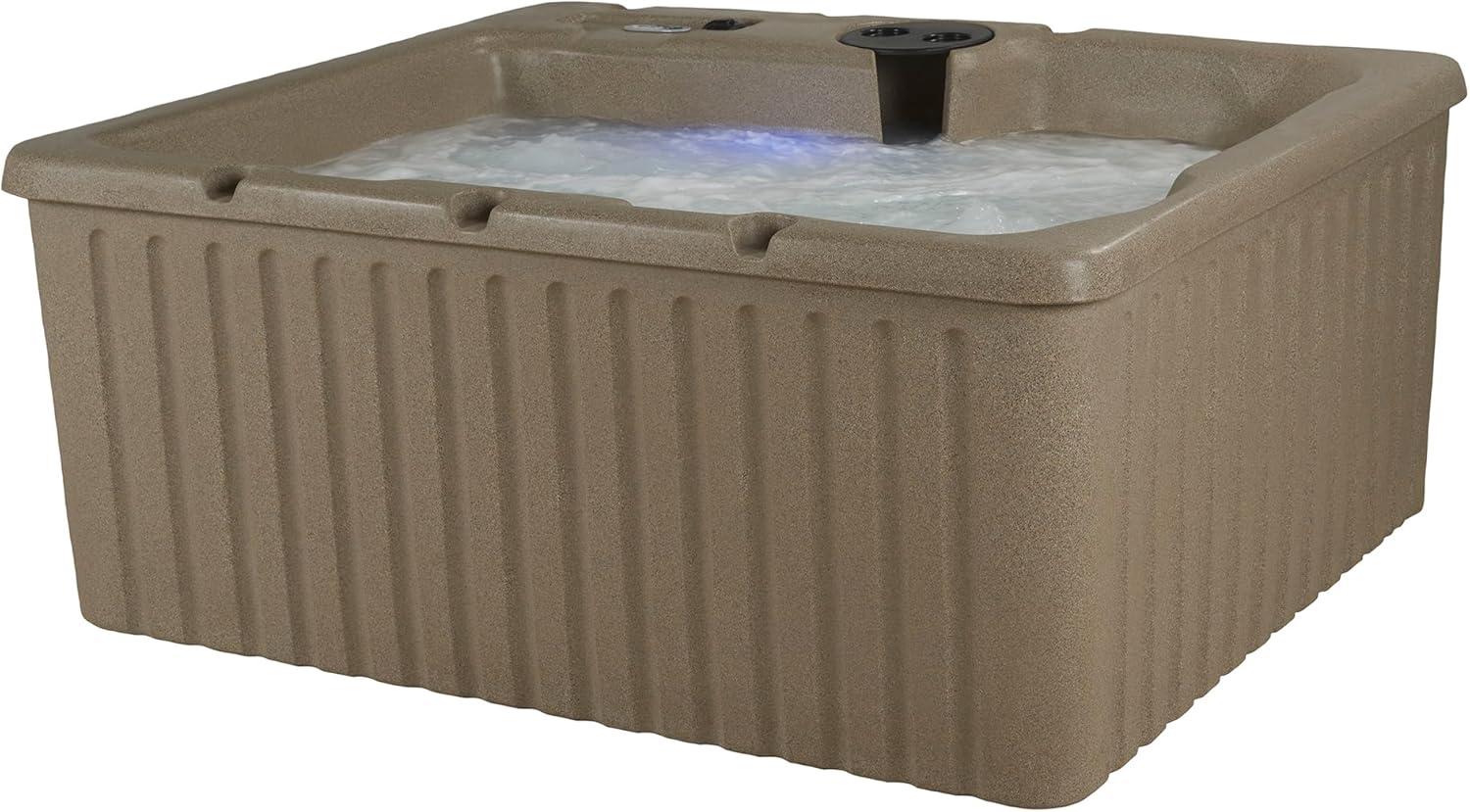 Beige 4-Person Electric Rectangle Hot Tub with Jets