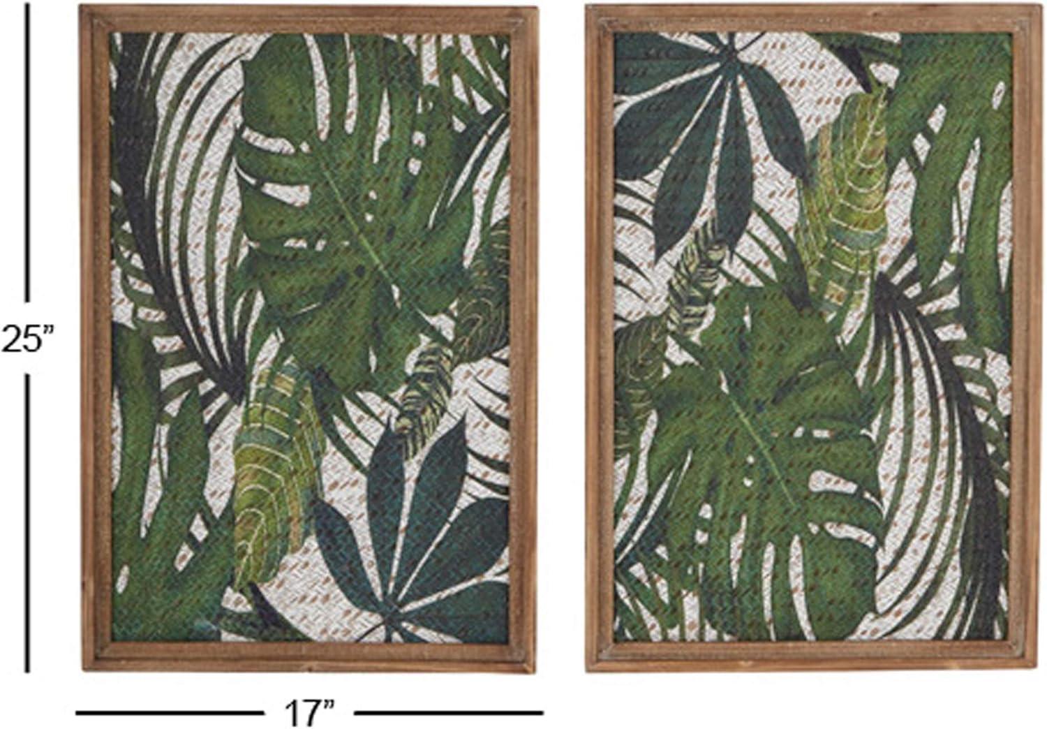 DecMode Green Wood Tropical Leaf Wall Decor with Brown Frame (2 Count)