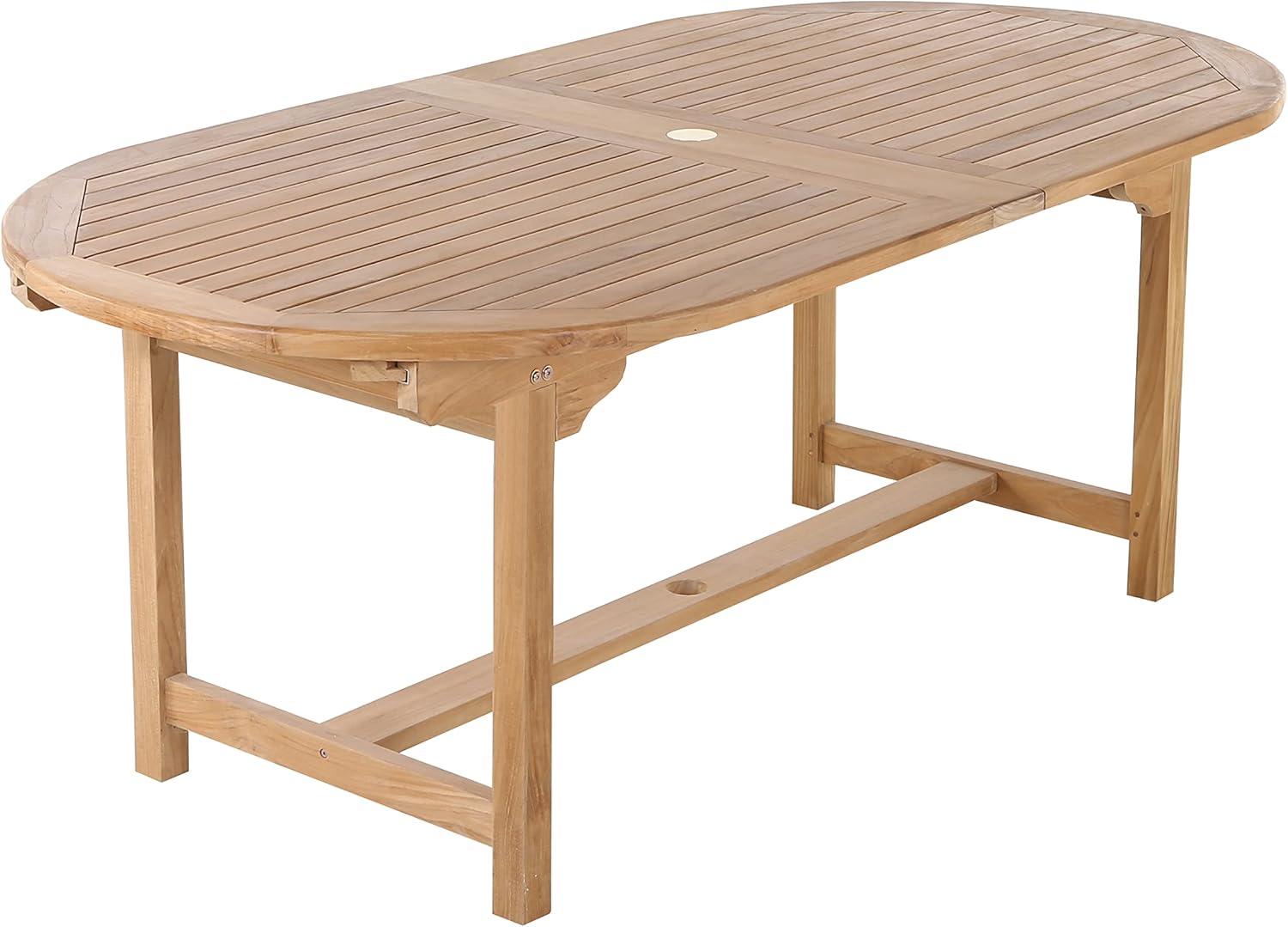 Nordic Teak 79"-118" Adjustable 6-8 Person Natural Outdoor Dining Table - Beige