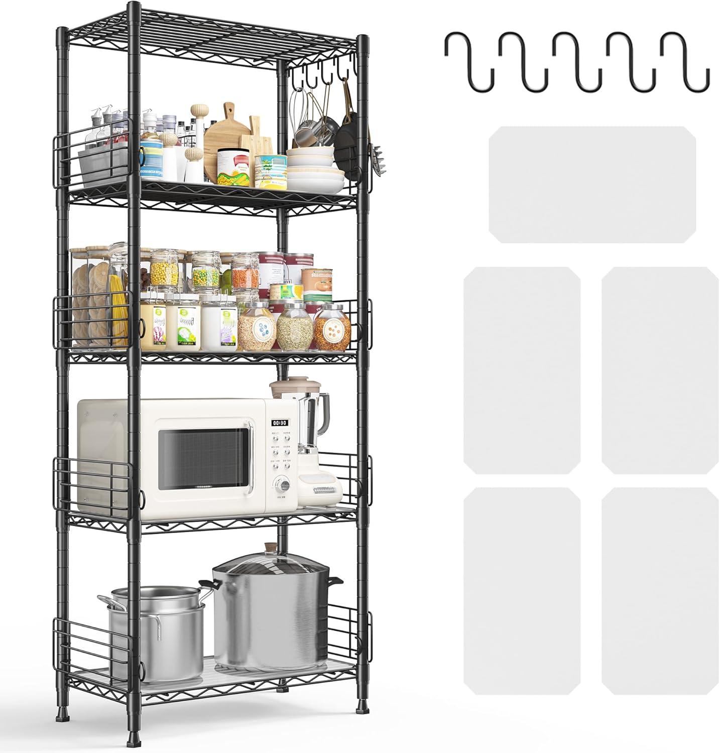 Adjustable Black Heavy Duty 5-Tier Wire Storage Shelf