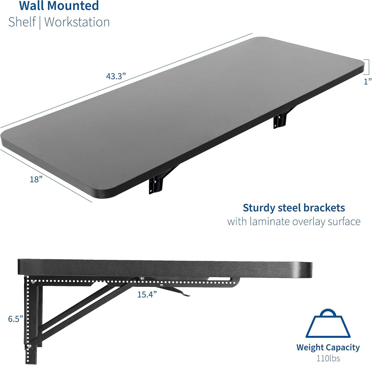 LaYelxt Wall Mounted Folding 43 inch Workbench, Fold Away Table Workstation Shelf with Adjustable Steel Brackets, Black, MOUNT-SF1FB