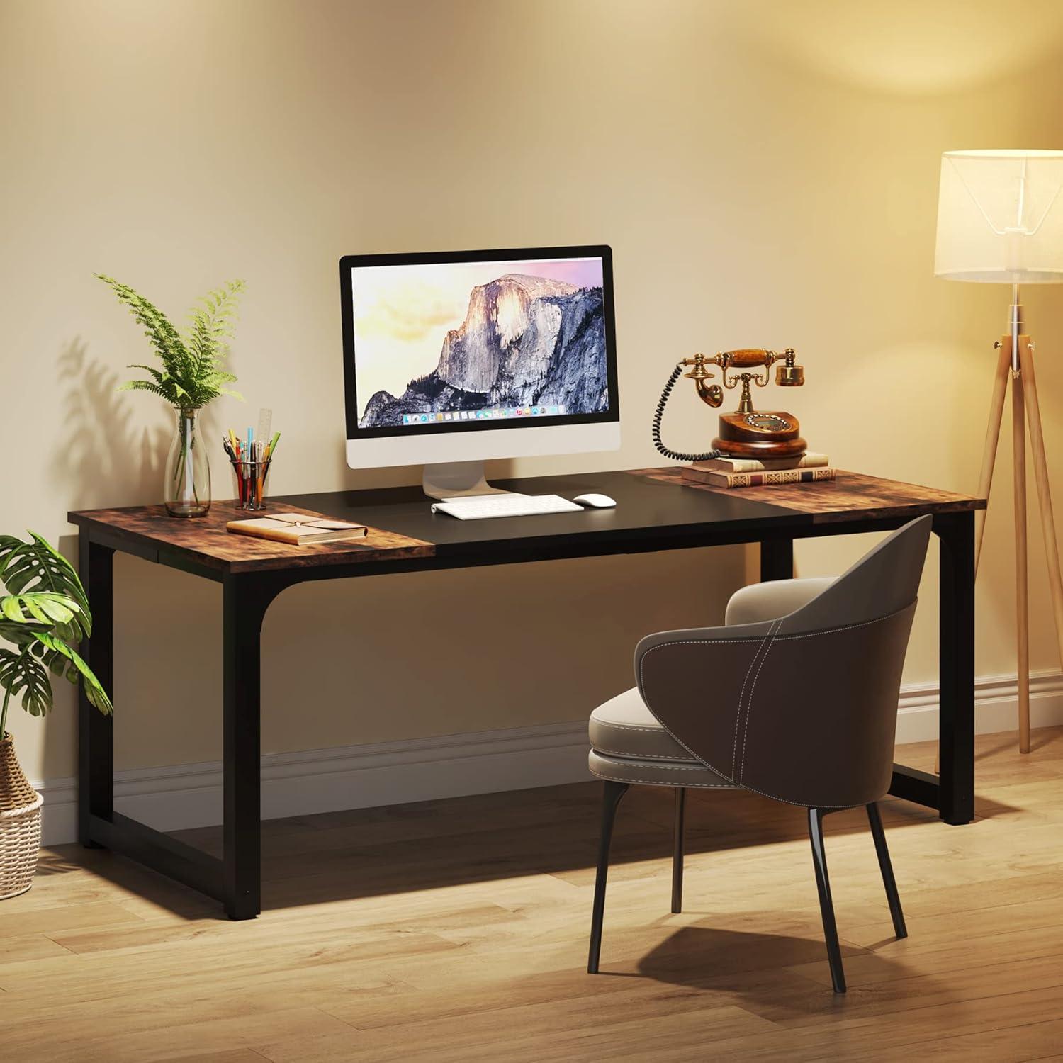 Industrial Rectangular Executive Desk with Brown and Black Finish