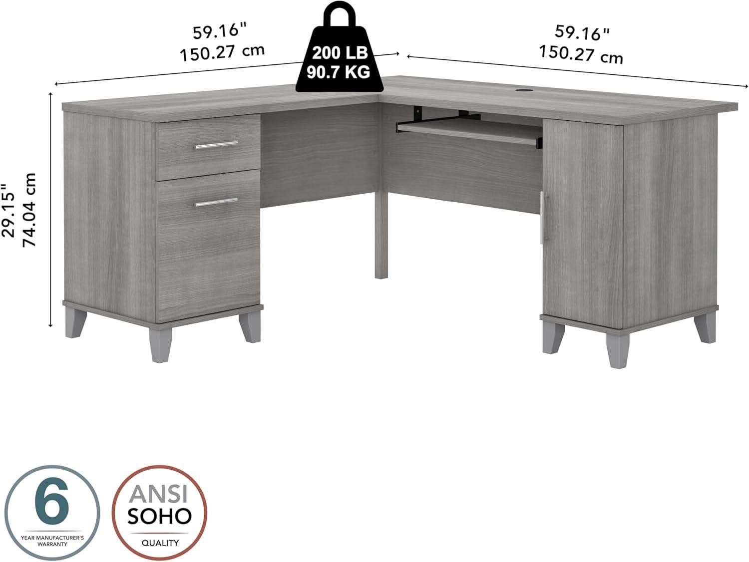 Bush Furniture Somerset 60" L Shaped Desk with Storage, Platinum Gray