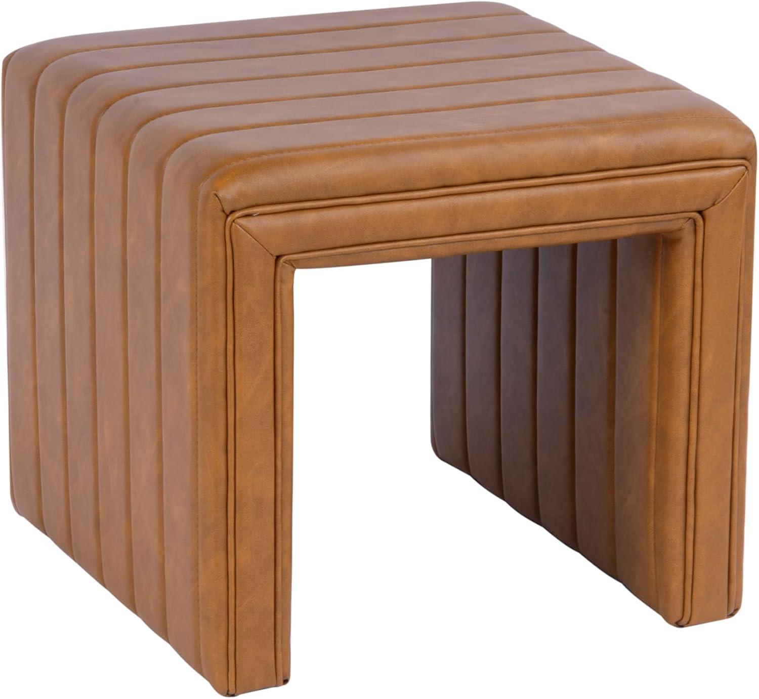 Modern Channel Ottoman Caramel Faux Leather - HomePop: Upholstered Rectangle, No Assembly Required