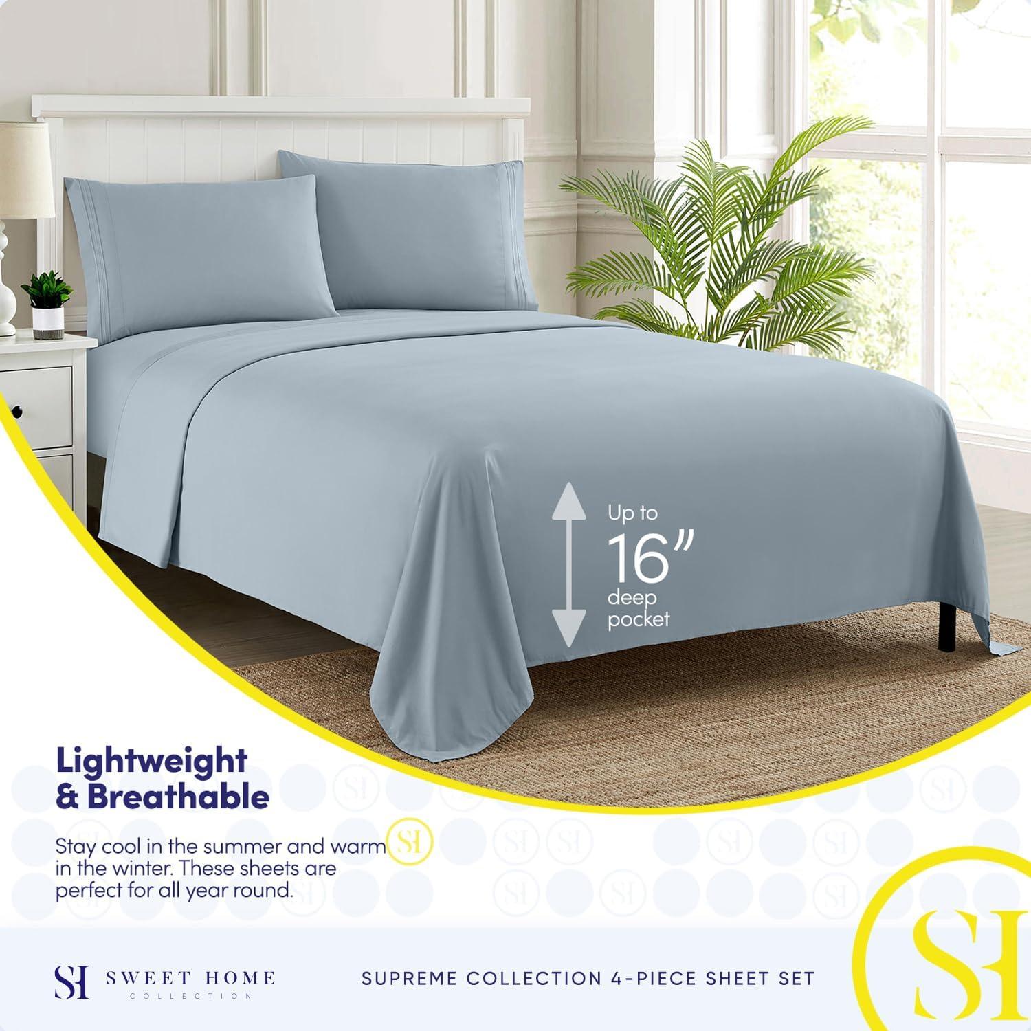 Sweet Home Collection Luxurious Classic Soft Solid 1800 Series Microfiber Sheet Set, Various Colors and Sizes