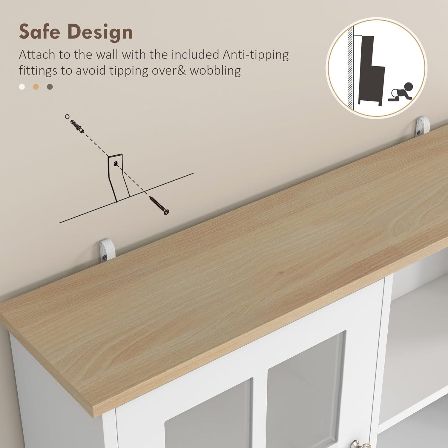 HOMCOM Kitchen Buffet with Hutch, Storage Pantry with 3 Cabinets, 2 Open Shelves and Large Countertop, Black