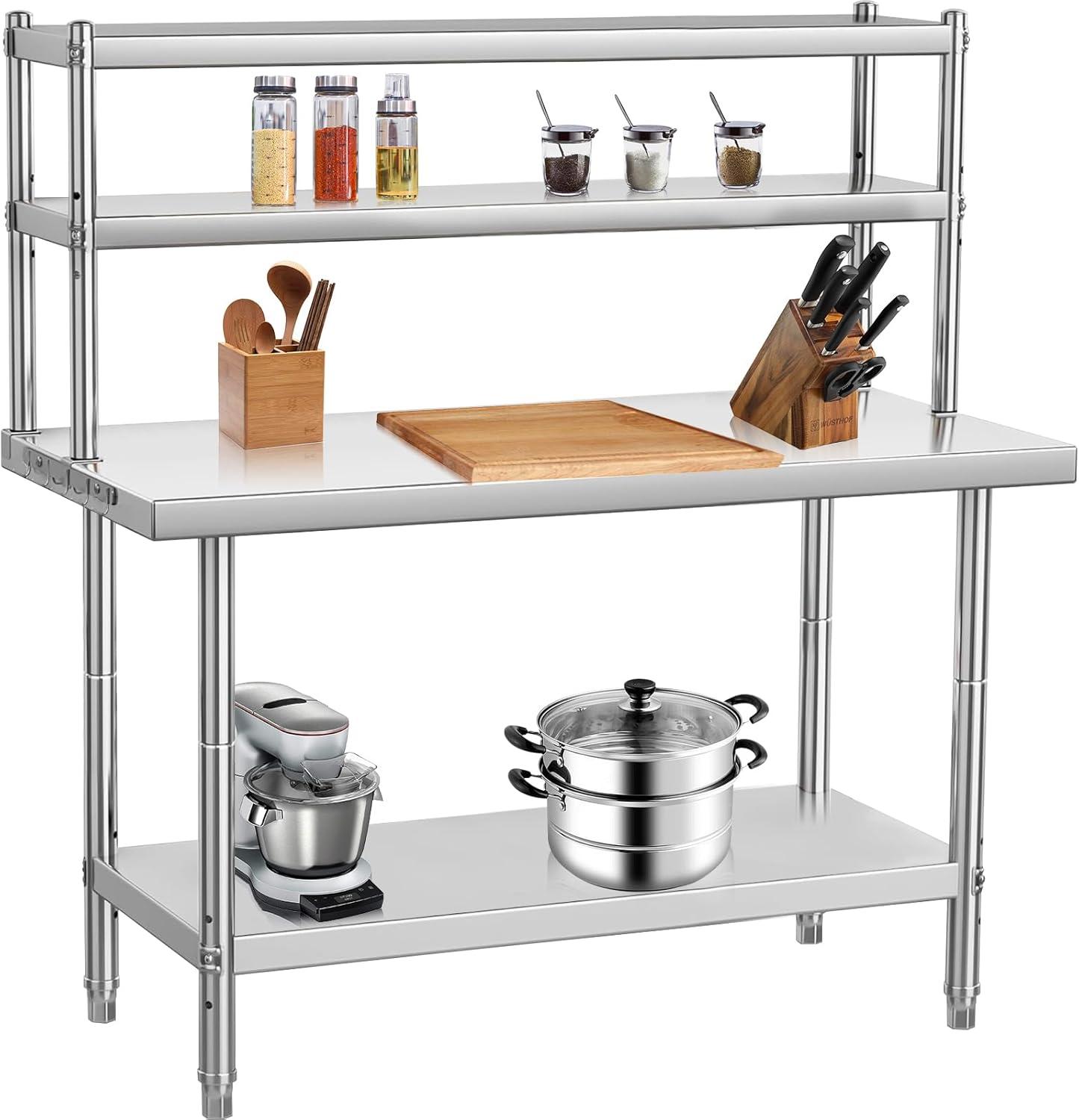 Stainless Steel Commercial Work Table with Overshelves