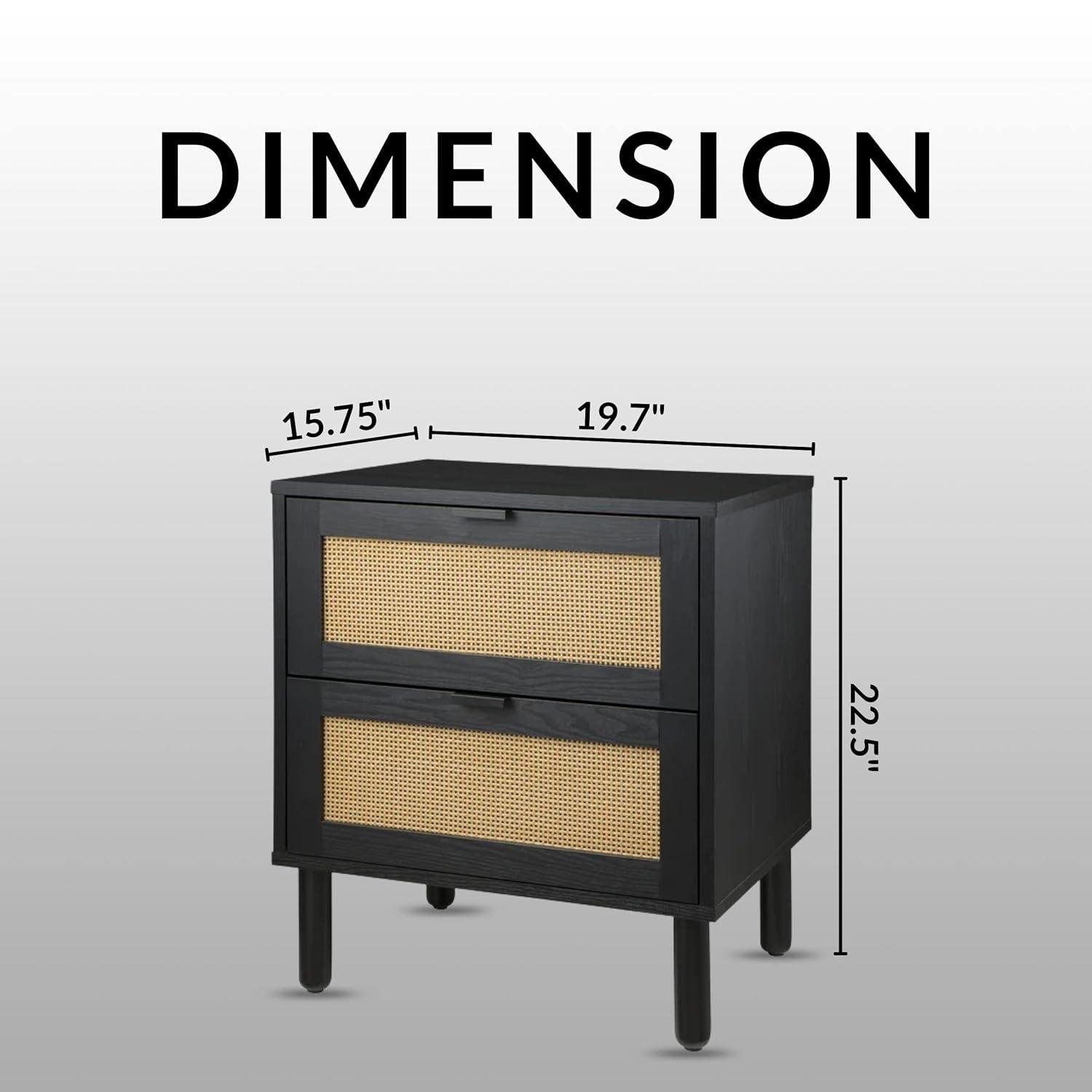 Sango Sango Orre 2-Drawer Solid Wood Nightstand, With Rattan, Cylicndrical Wooden Legs