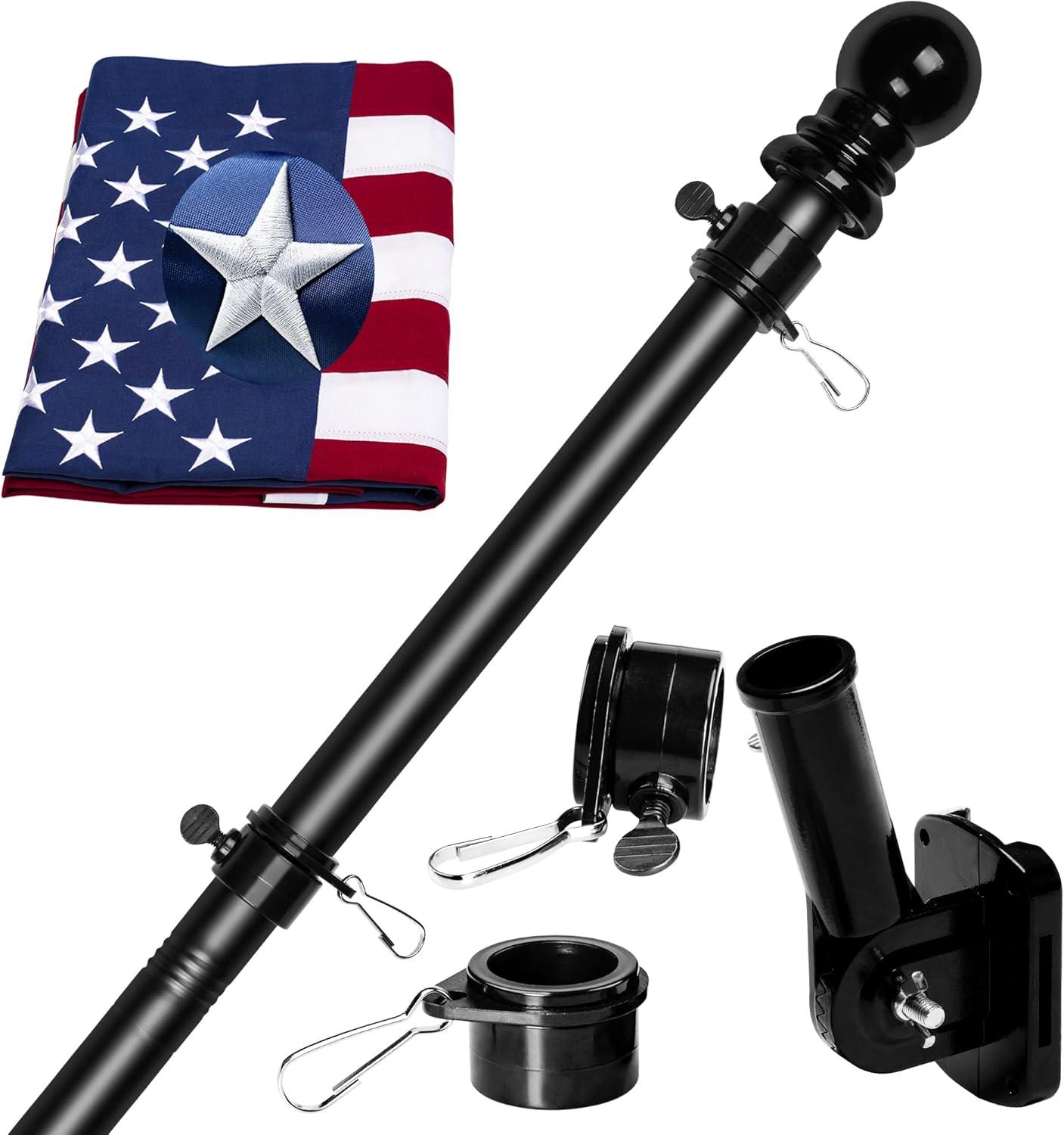 6 ft Black Flag Pole Kit with 3 x 5 ft Nylon American Flag