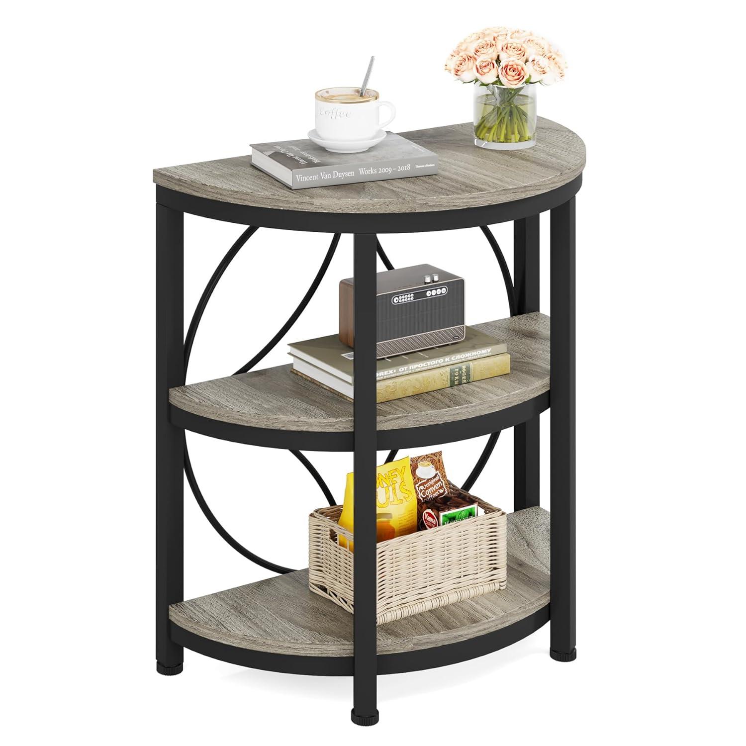 17 Stories 3-Tier Half Round End Table, Narrow Side Table with Metal Frame, Small Half Moon Accent Table for Living Room, Bedroom